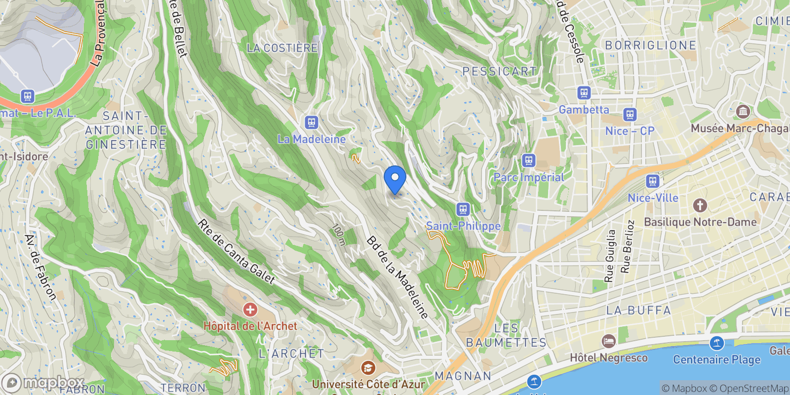Map showing Nice, Provence-Alpes-Côte d'Azur, France.