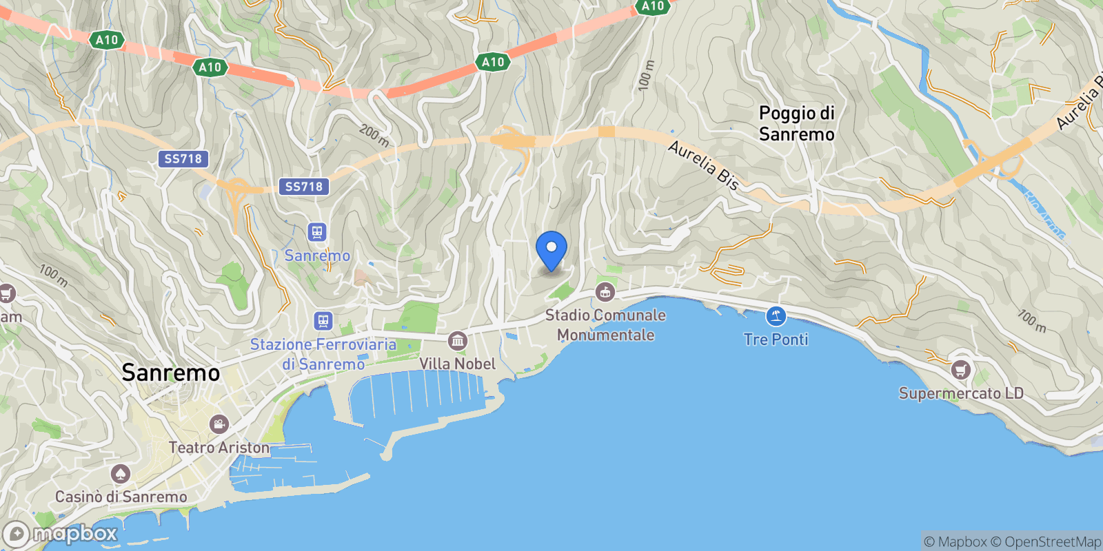 Map showing Sanremo, Liguria, Italy.