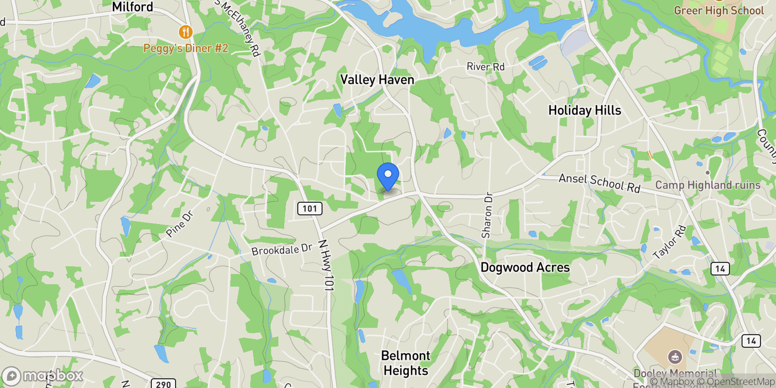Map showing 1290 Ansel School Road, Greer, SC 29651, Greer, South Carolina, United States.