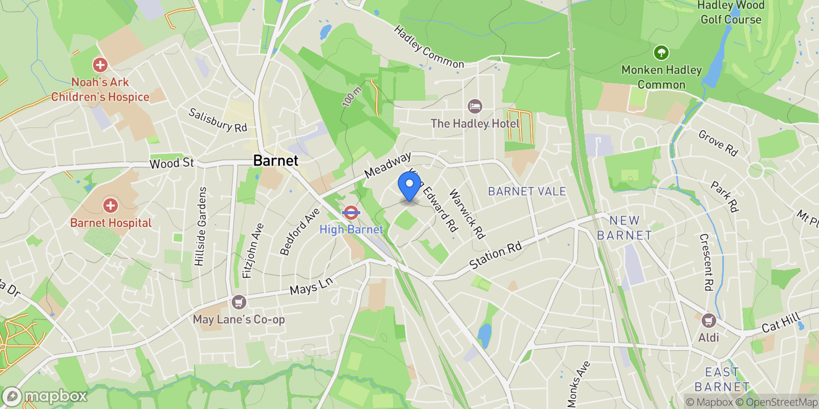 Map showing Camlet Way Hadley Wood EN4, Barnet, England, United Kingdom.
