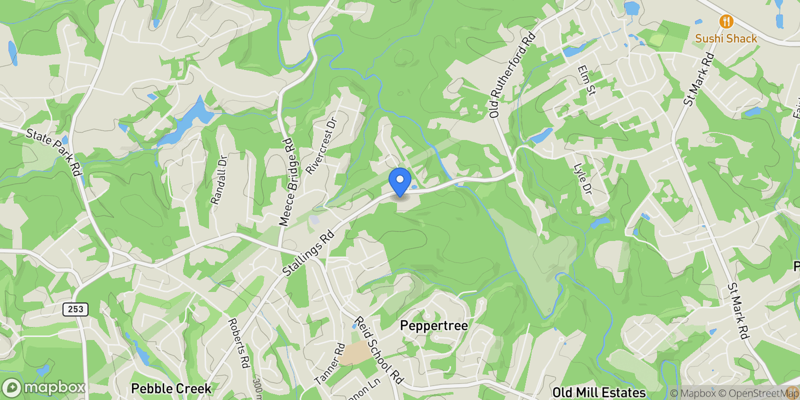 Map showing 55 Stallings Road, Taylors, SC 29687, Taylors, South Carolina, United States.