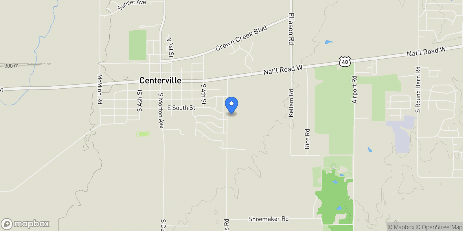 Map showing 409 Mattie Harris Road, Centerville, IN 47330, Centerville, Indiana, United States.