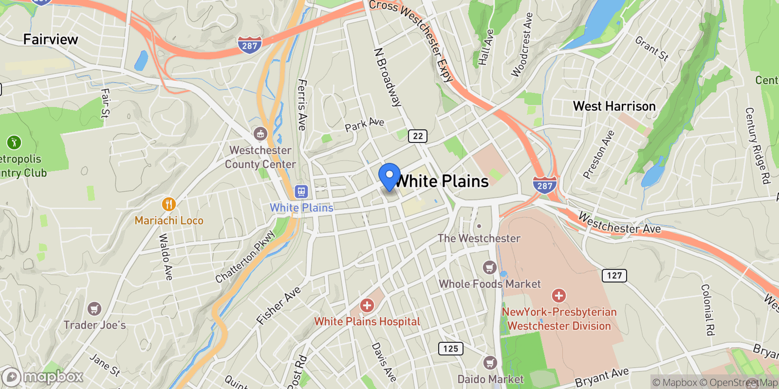 Map showing 1 Renaissance Square, #20C, White Plains, NY, 10601, USA, White Plains, New York, United States.