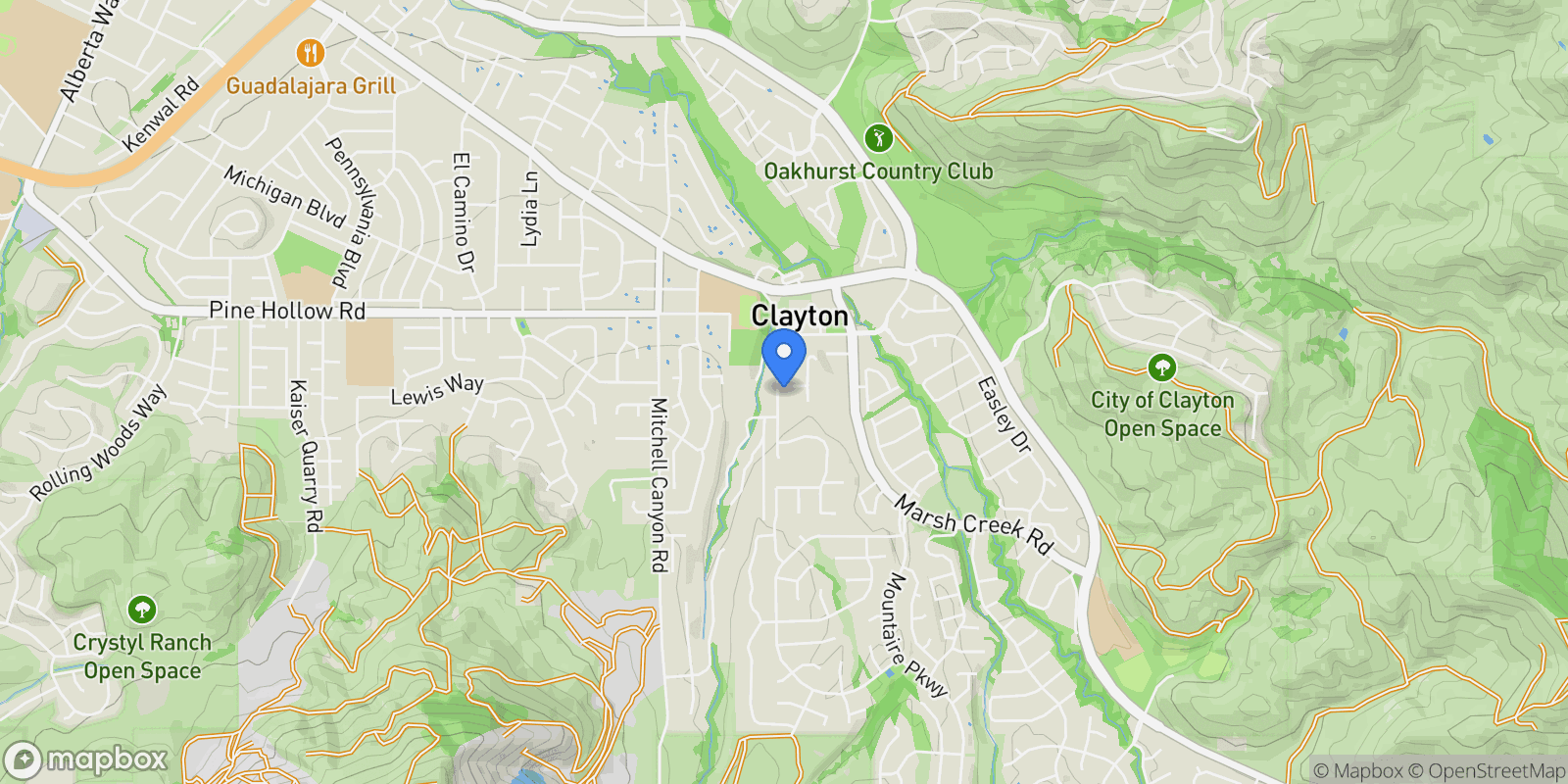 Map showing 980 Oak St, Clayton, California, United States.