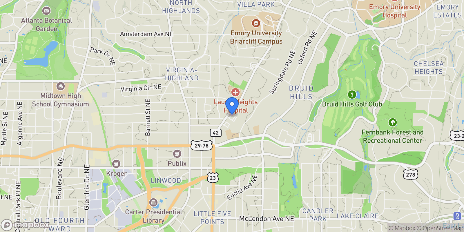 Map showing 861 Lullwater Park Lane, Atlanta, Georgia, United States.