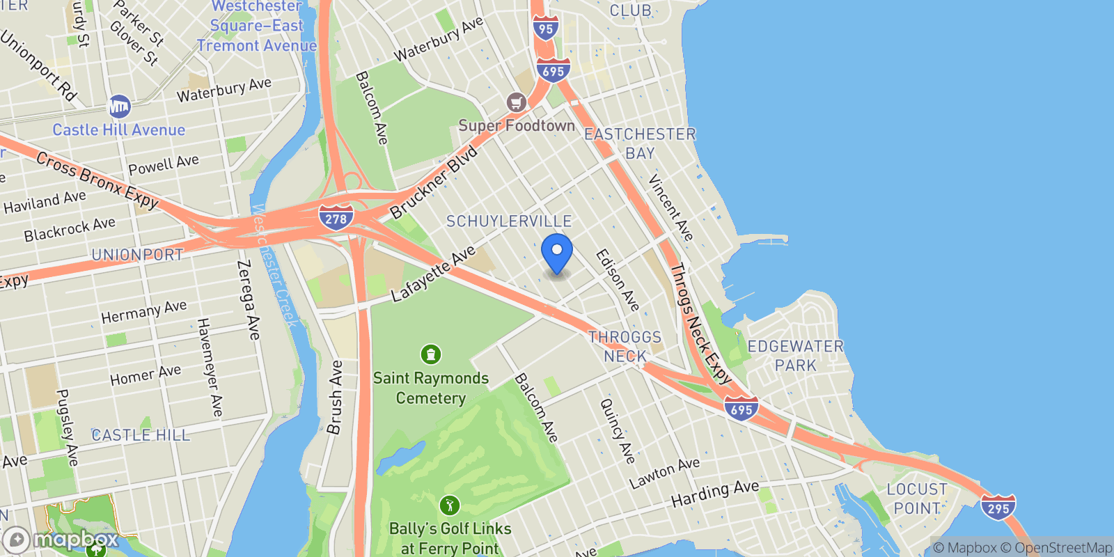 Map showing New York, NY, 10465, USA, New York, New York, United States.