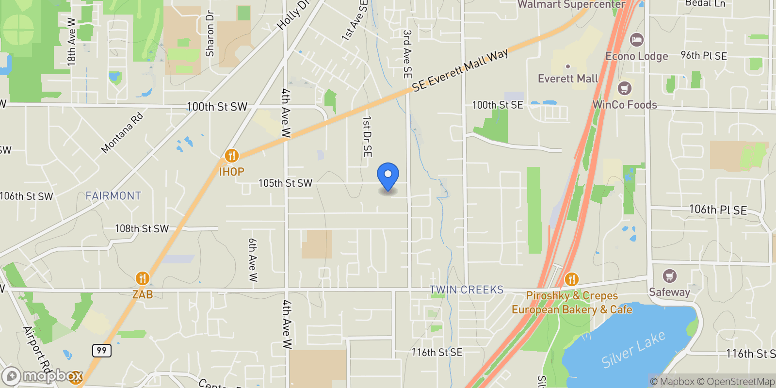 Map showing 2 xx 106th Street SE, Everett, WA 98208, Everett, Washington, United States.