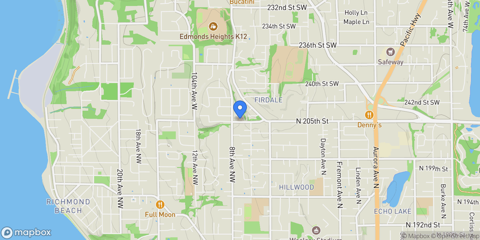 Map showing 9906 242nd Place SW, Edmonds, WA 98020, Woodway, Washington, United States.