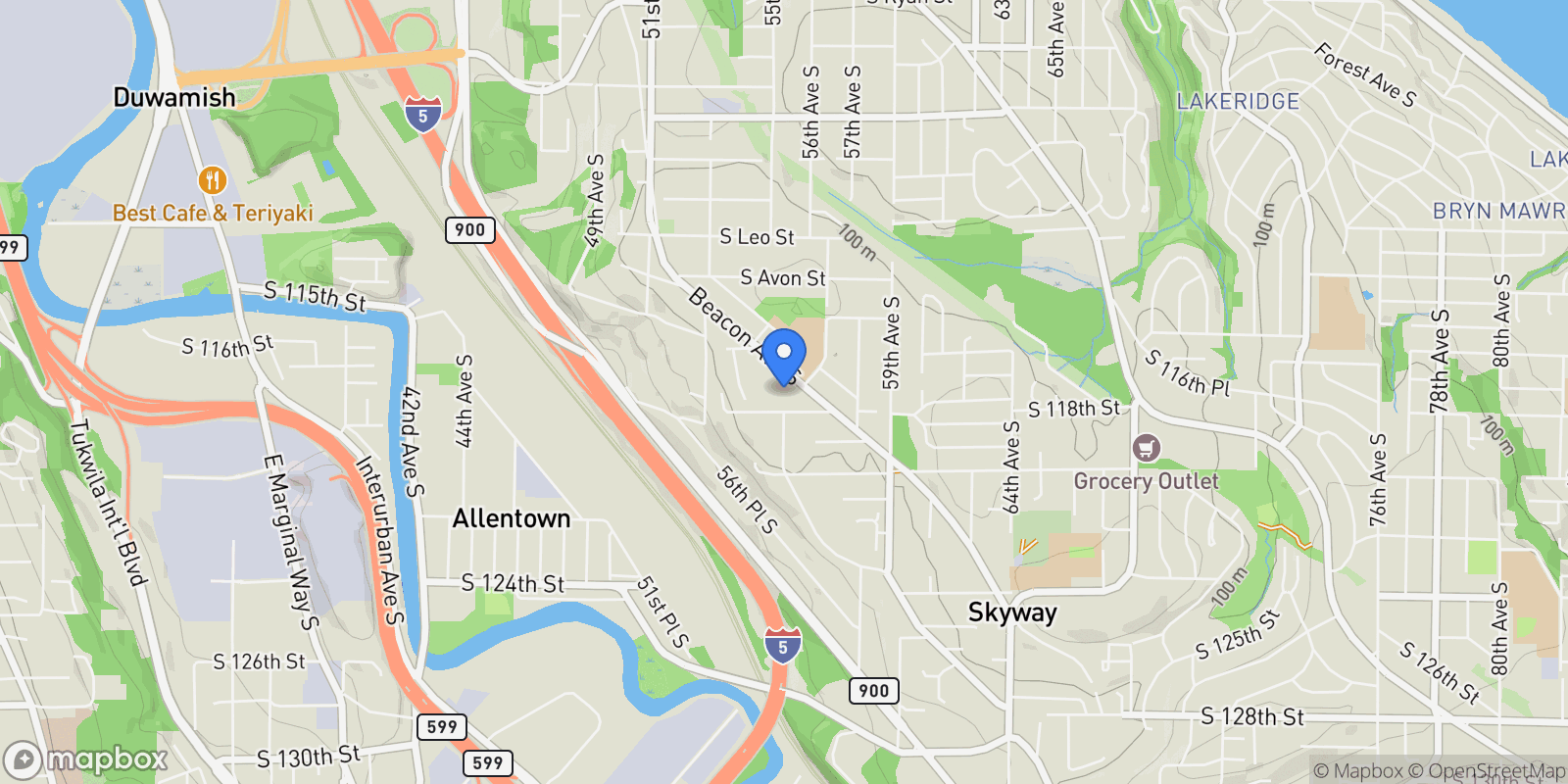 Map showing 11647 Beacon Avenue S, Seattle, WA 98178, Tukwila, Washington, United States.