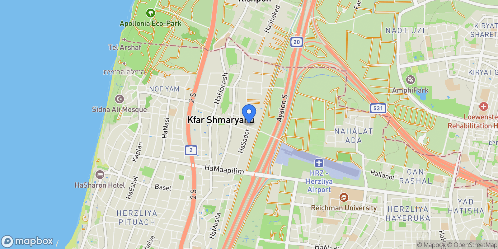 Map showing Derech HaSadot, Kfar Shmaryahu, Israel, Kfar Shmaryahu, Tel Aviv District, Israel.
