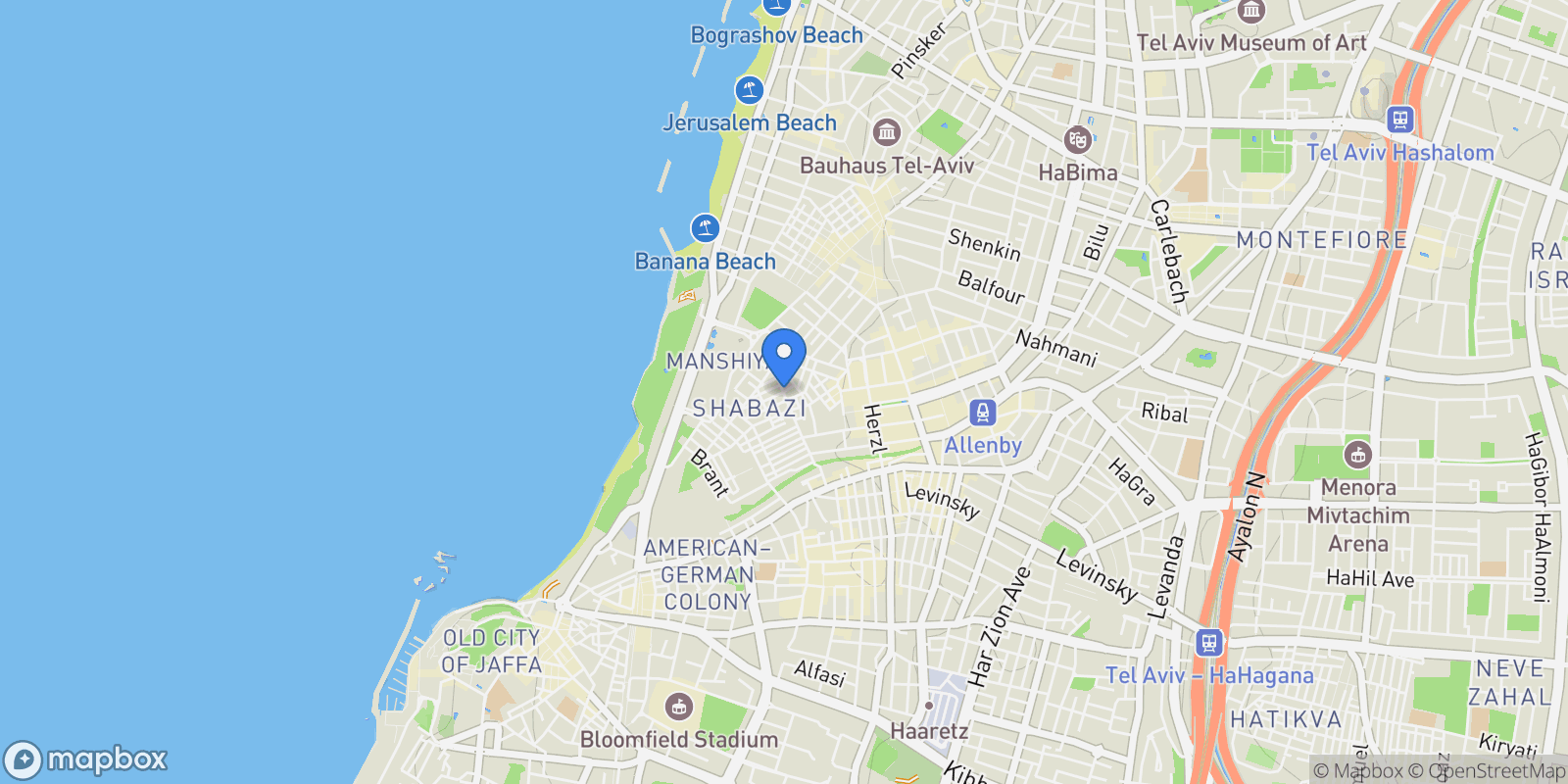 Map showing Dganya St, Tel Aviv-Yafo, Israel, Tel Aviv-Yafo, Tel Aviv District, Israel.