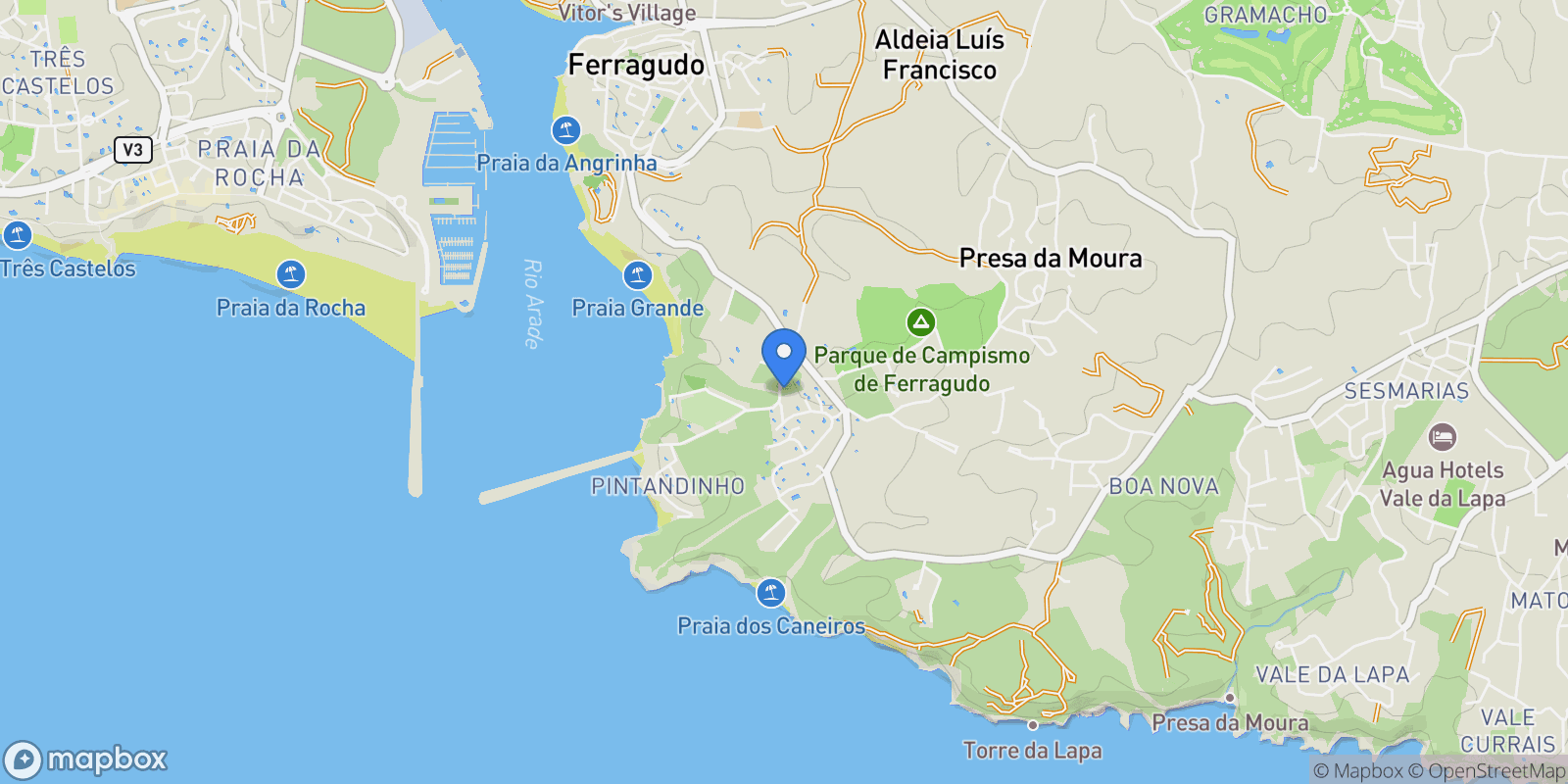 Map showing Ferragudo, Faro, Ferragudo, Algarve, Portugal.