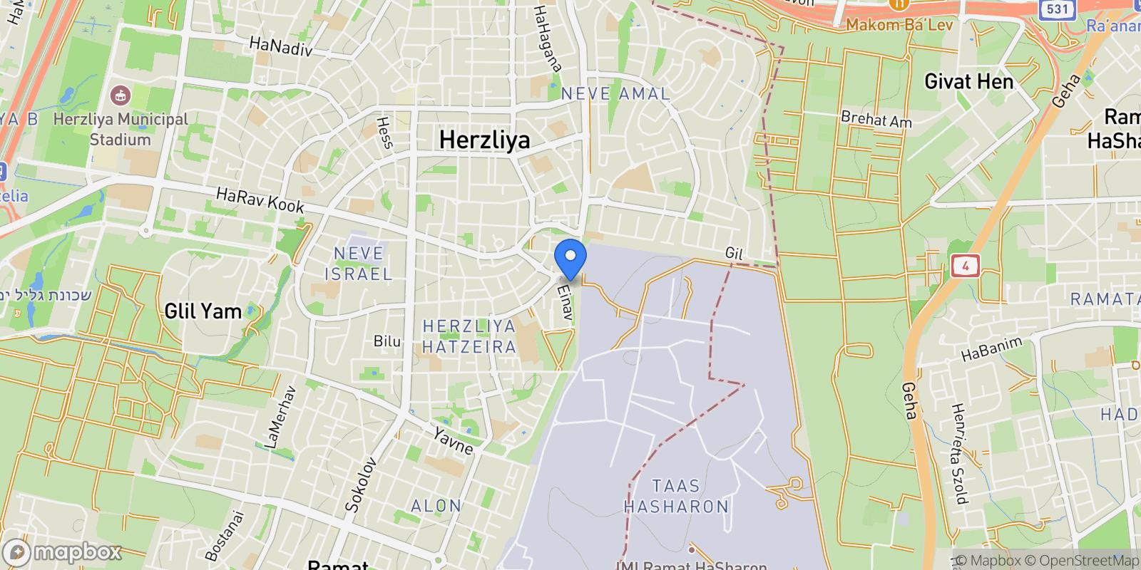 Map showing Simtat Einav 15, Herzliya, Israel, Herzliya, Tel Aviv District, Israel.