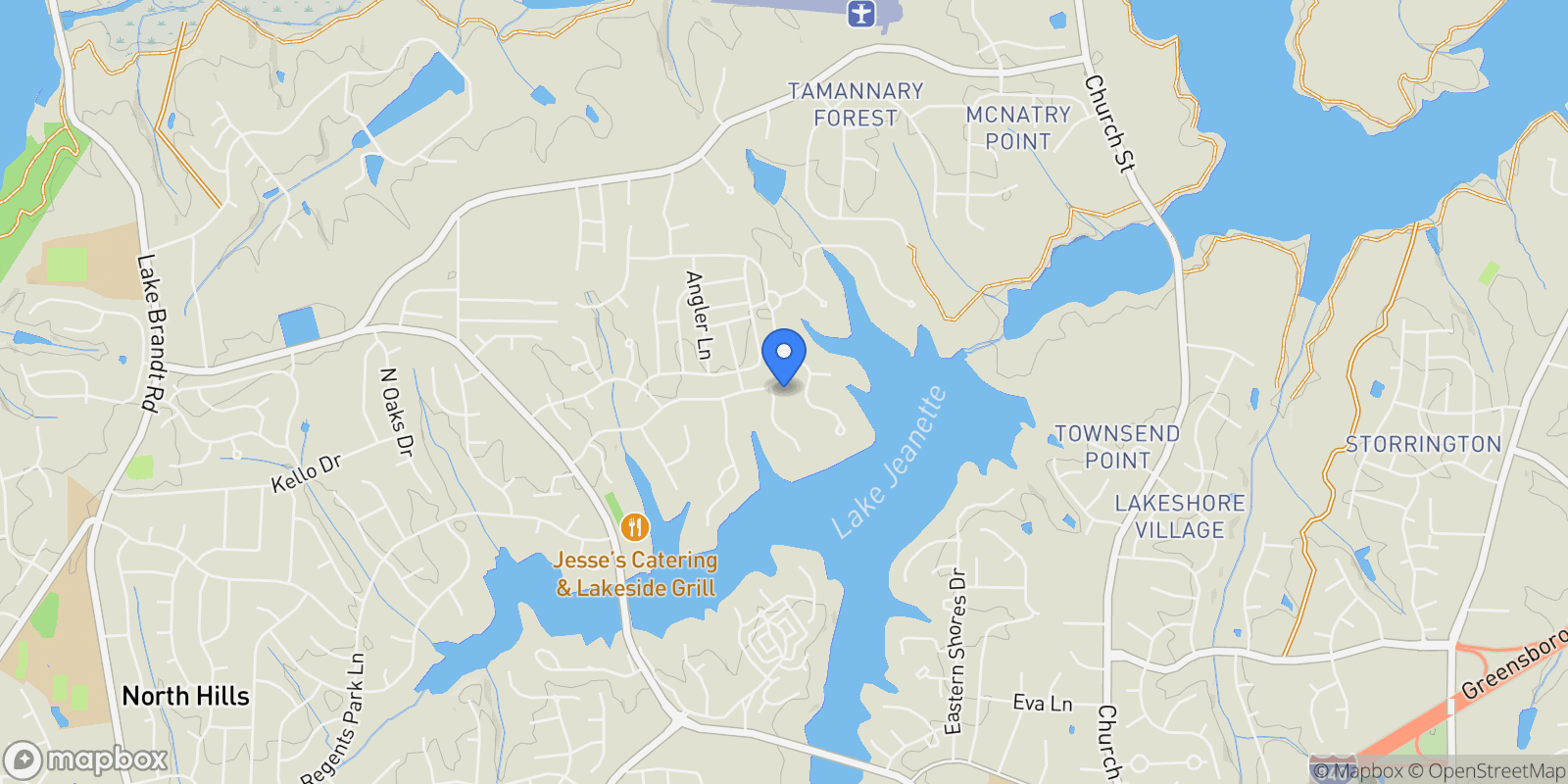 Map showing 1 Captains Point, Greensboro, North Carolina, United States.