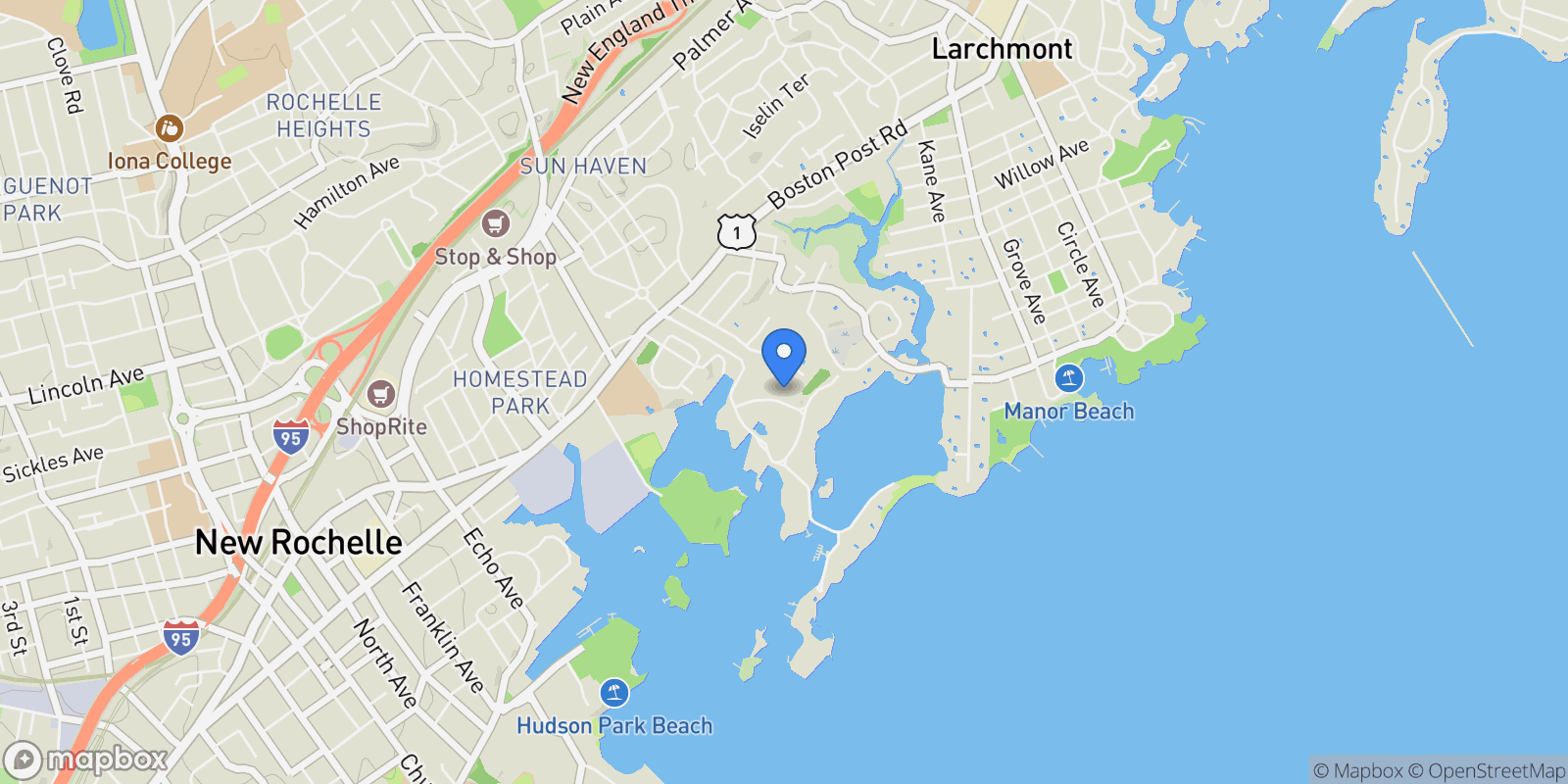 Map showing 63 Premium Point, New Rochelle, NY, 10801, USA, New Rochelle, New York, United States.