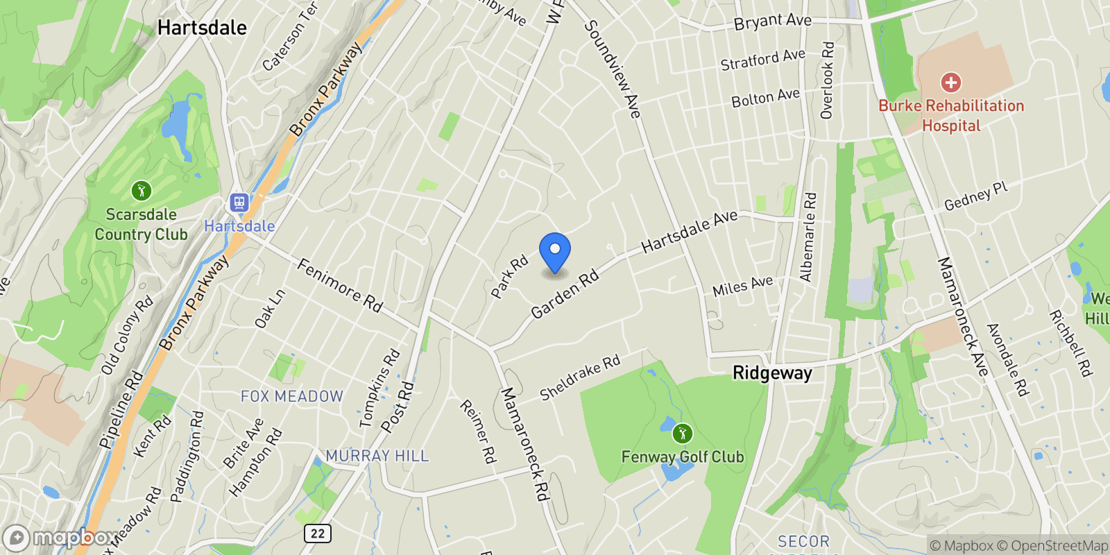 Map showing 65 Garden Road, Scarsdale, NY, 10583, USA, Scarsdale, New York, United States.