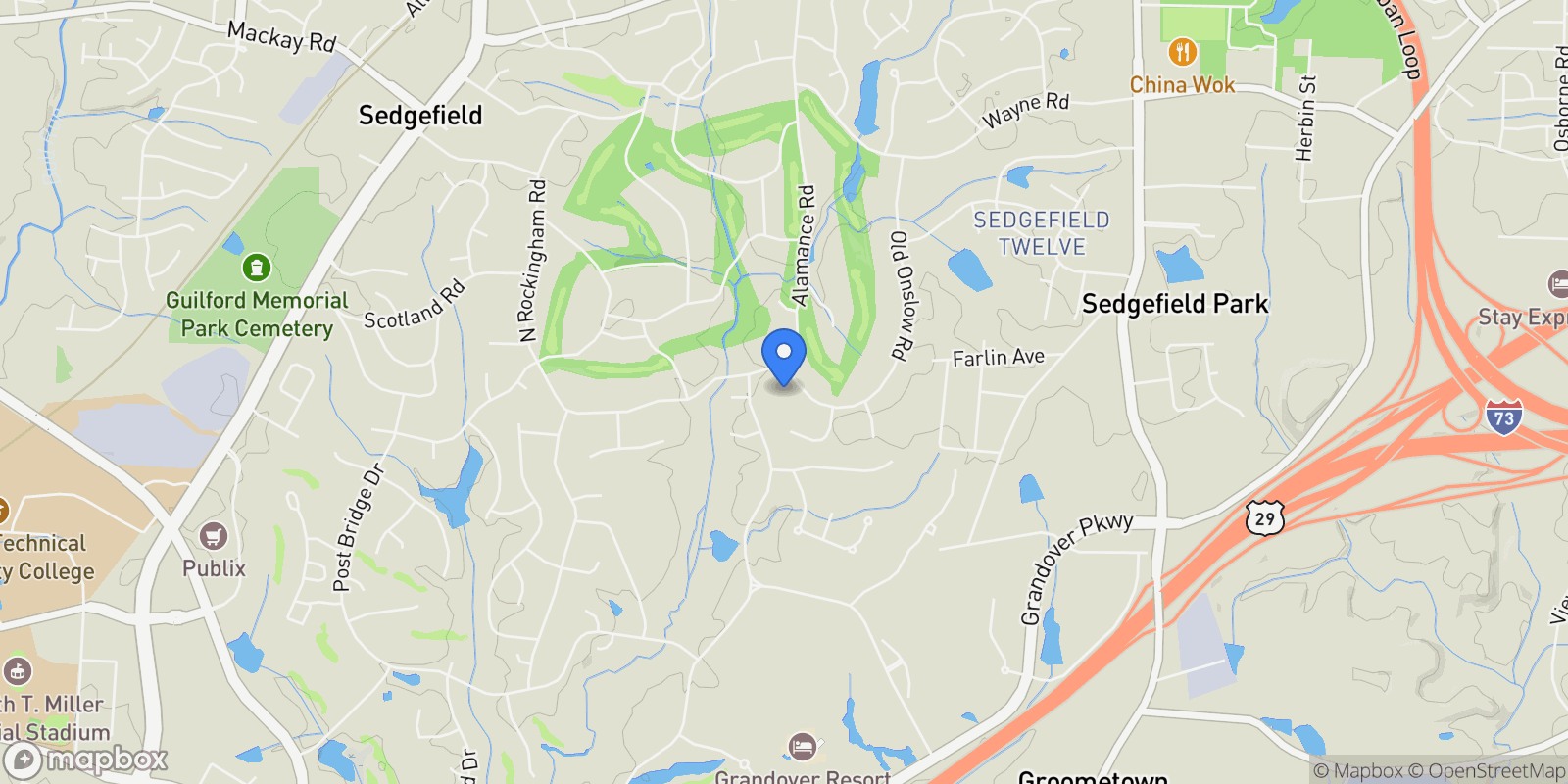 Map showing 3559 Old Onslow Road, Greensboro, North Carolina, United States.