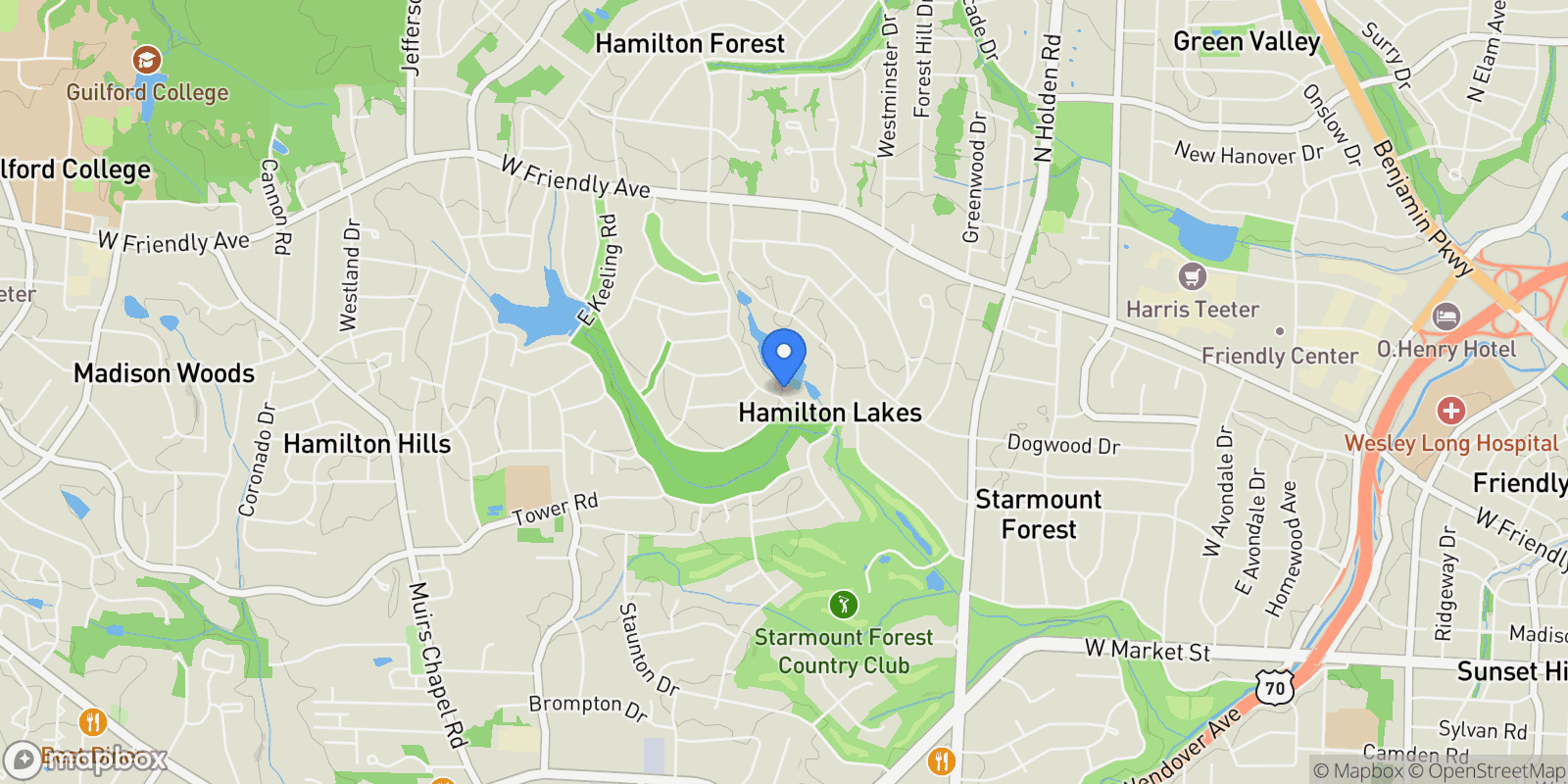 Map showing 102 Kemp Road W, Greensboro, North Carolina, United States.