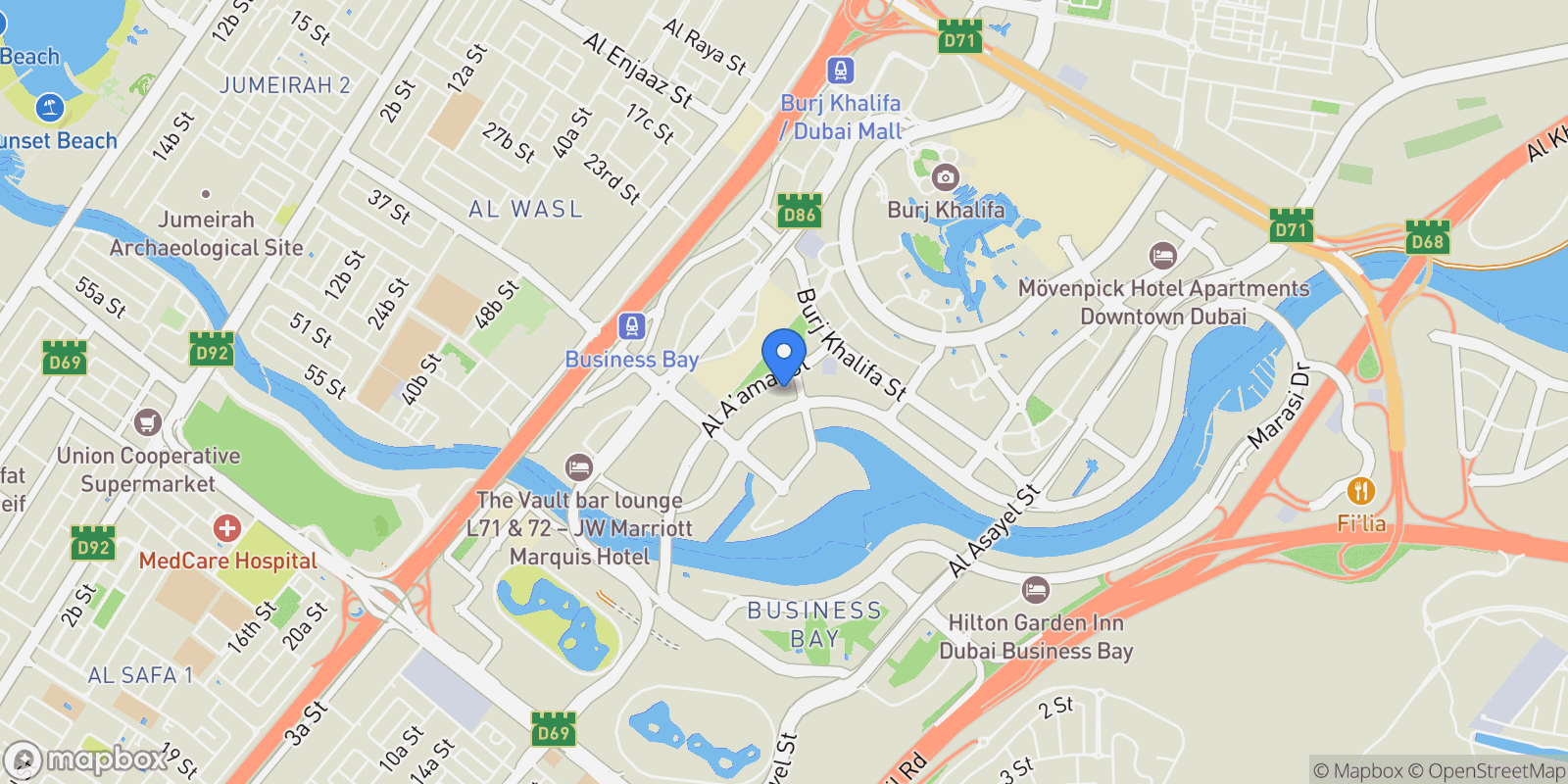 Map showing Al Amal St - Business Bay - Dubai - United Arab Emirates, Dubai, Dubai, United Arab Emirates.