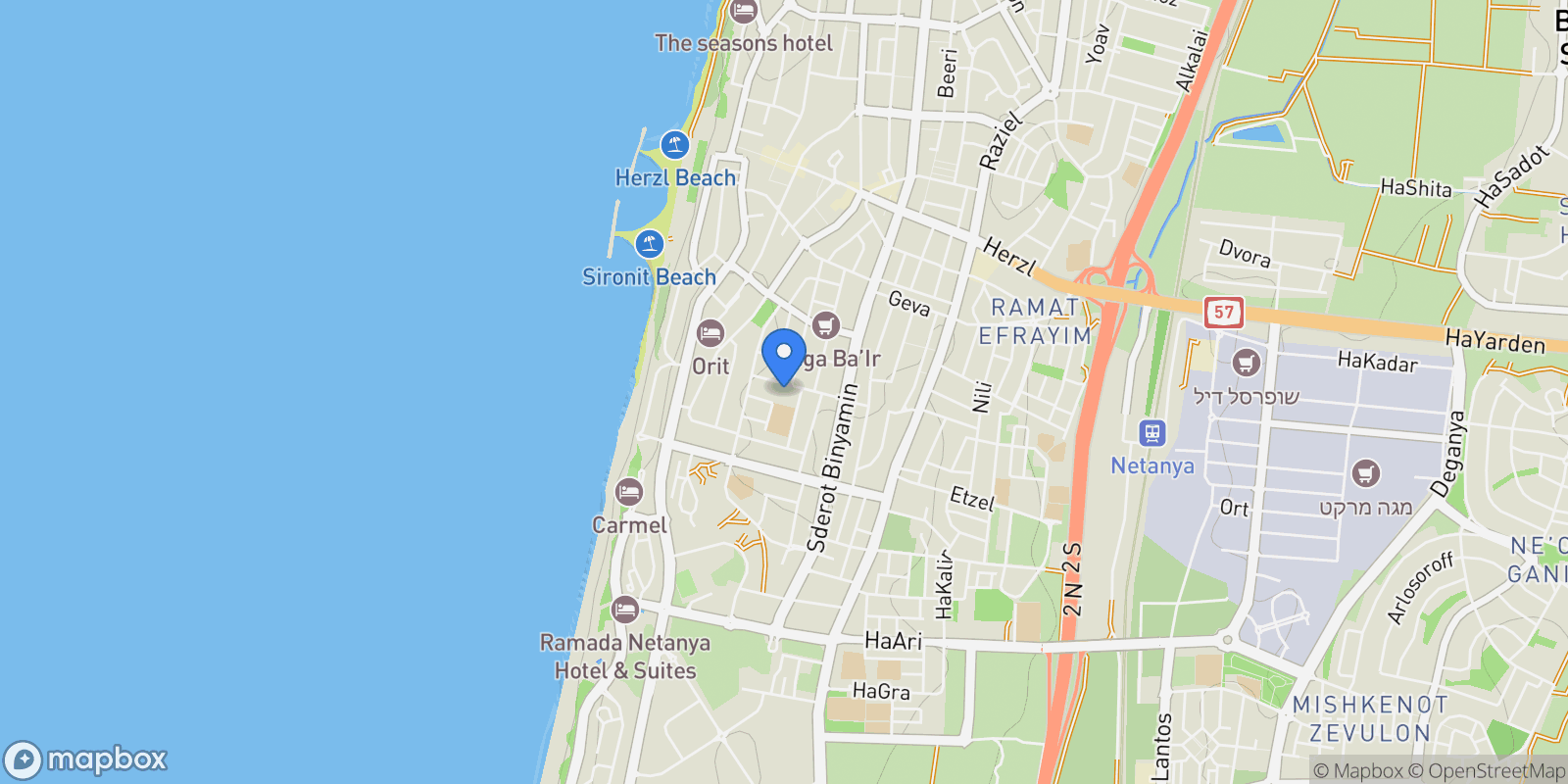 Map showing Netanya, Israel, Netanya, Center District, Israel.