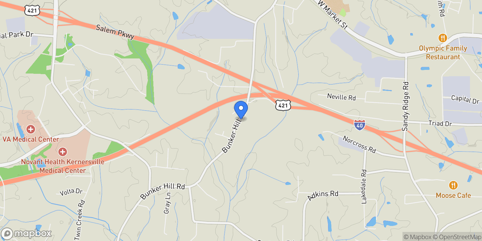Map showing 519 S Bunker Hill Road, High Point, North Carolina, United States.