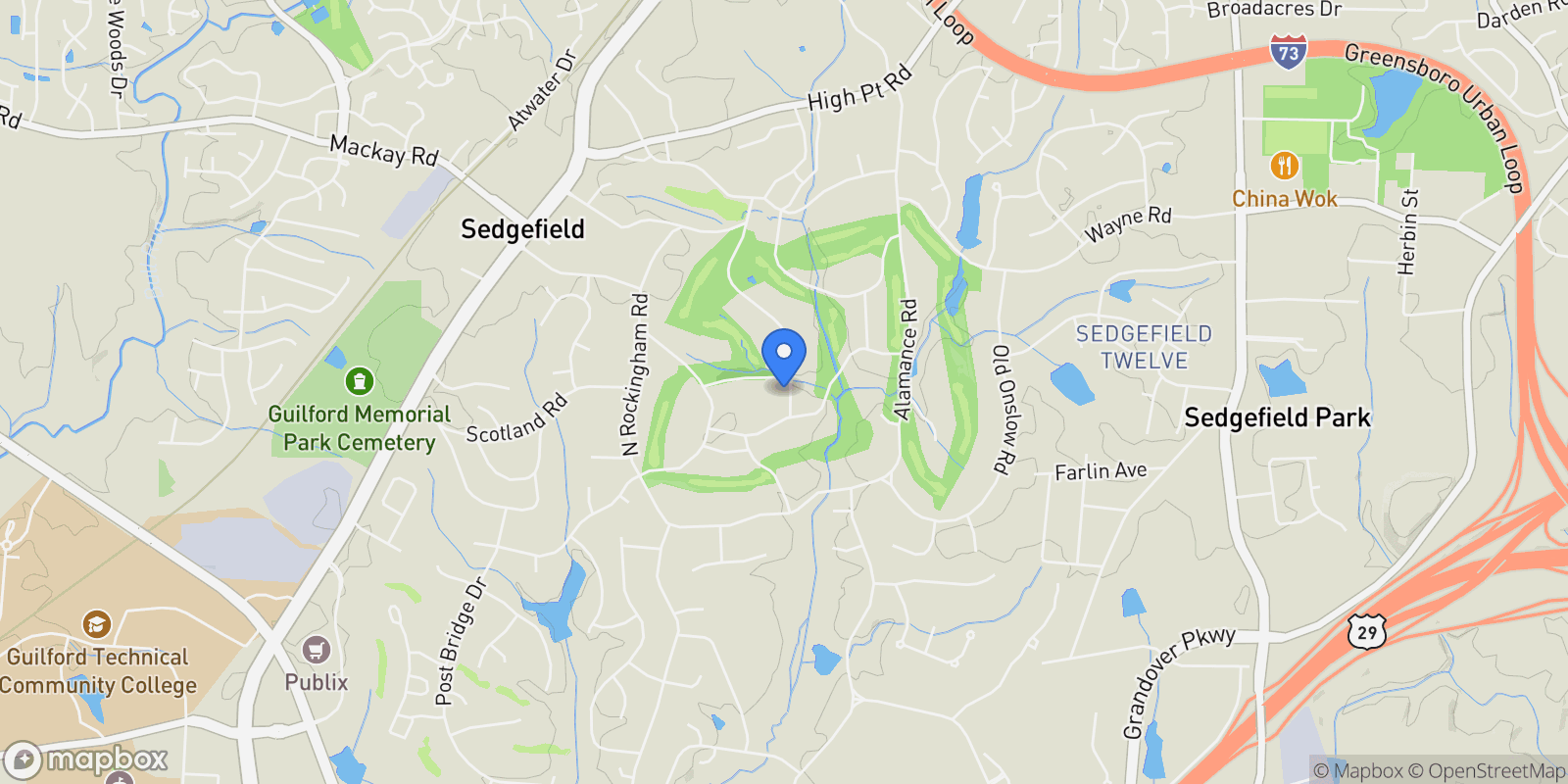 Map showing 3300 Forsyth Drive, Greensboro, North Carolina, United States.
