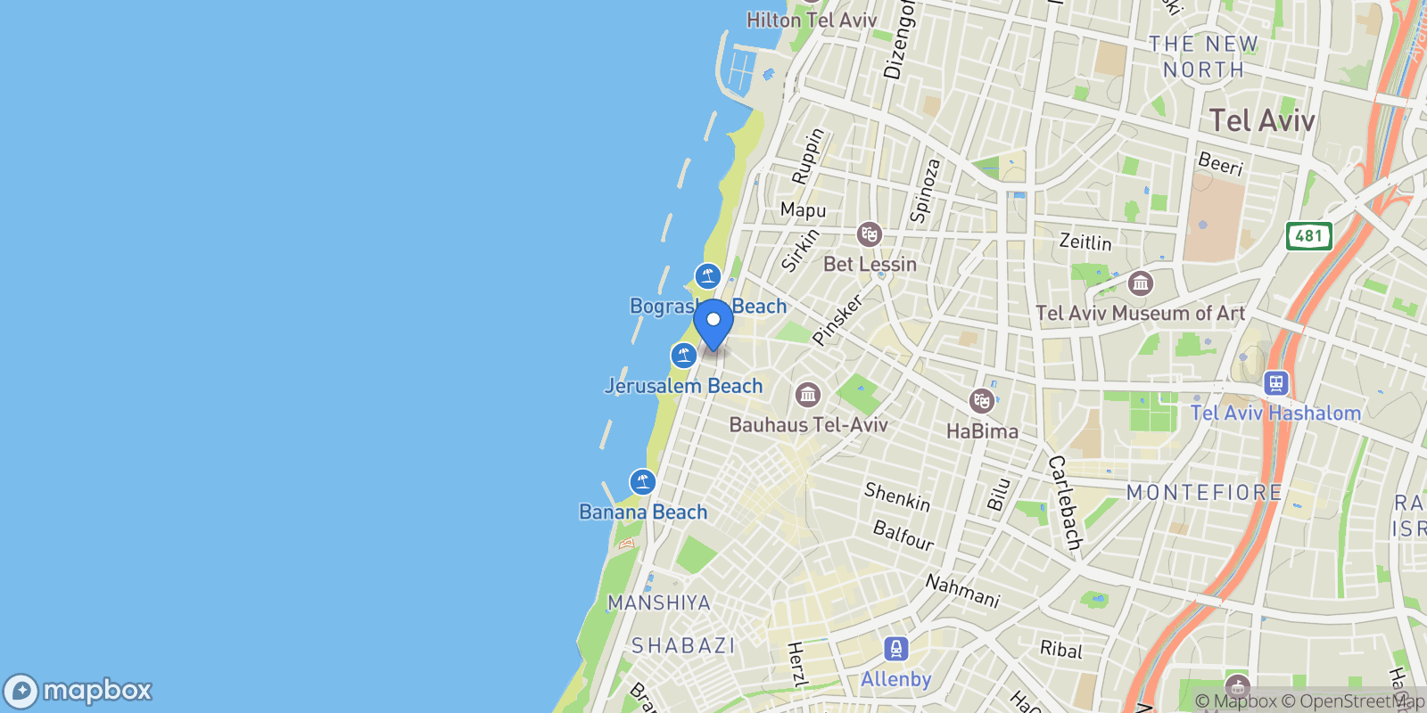 Map showing HaYarkon St 51, Tel Aviv-Yafo, Israel, Tel Aviv-Yafo, Tel Aviv District, Israel.