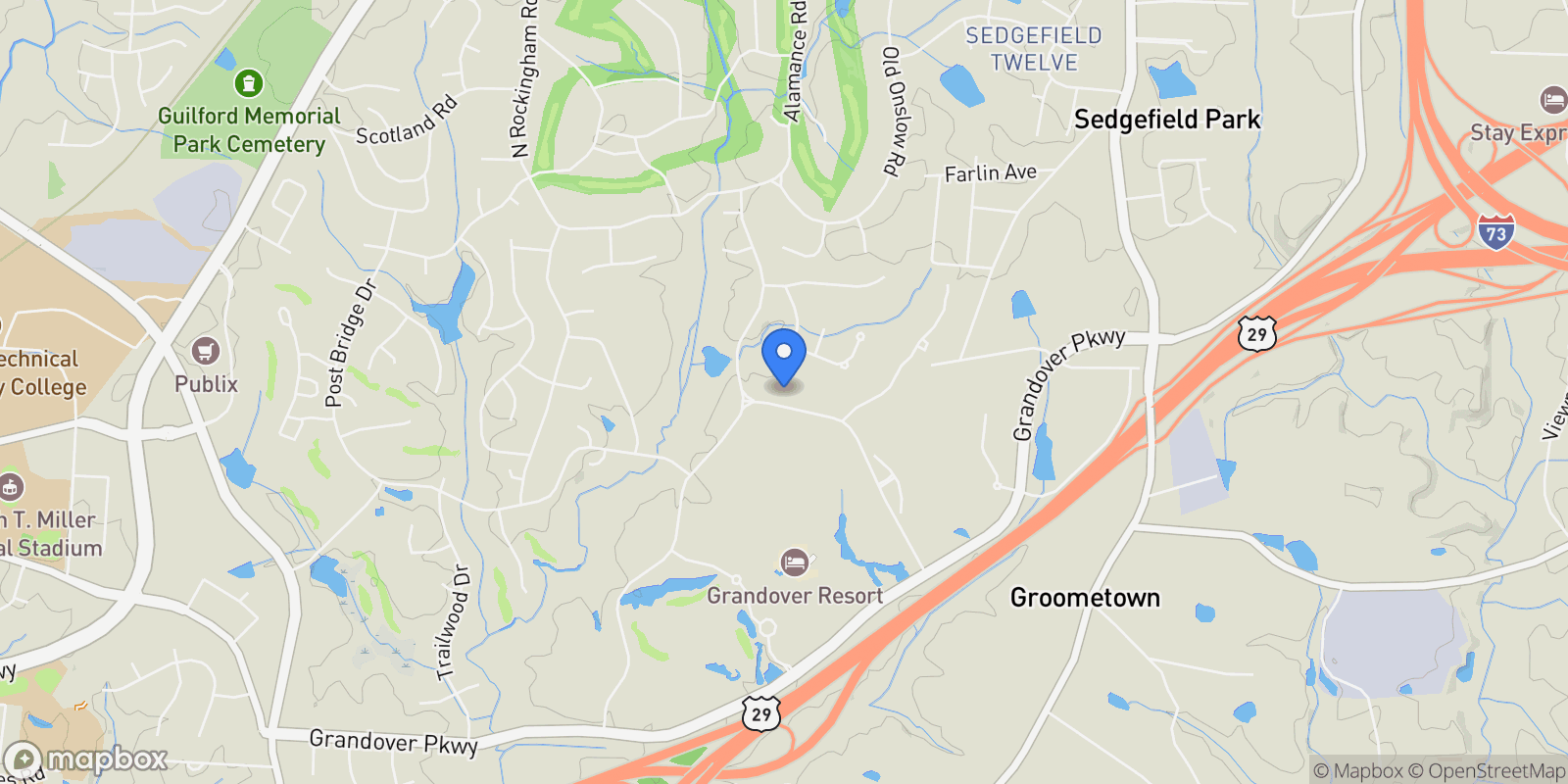 Map showing 4308 Doverstone Lane, Greensboro, North Carolina, United States.