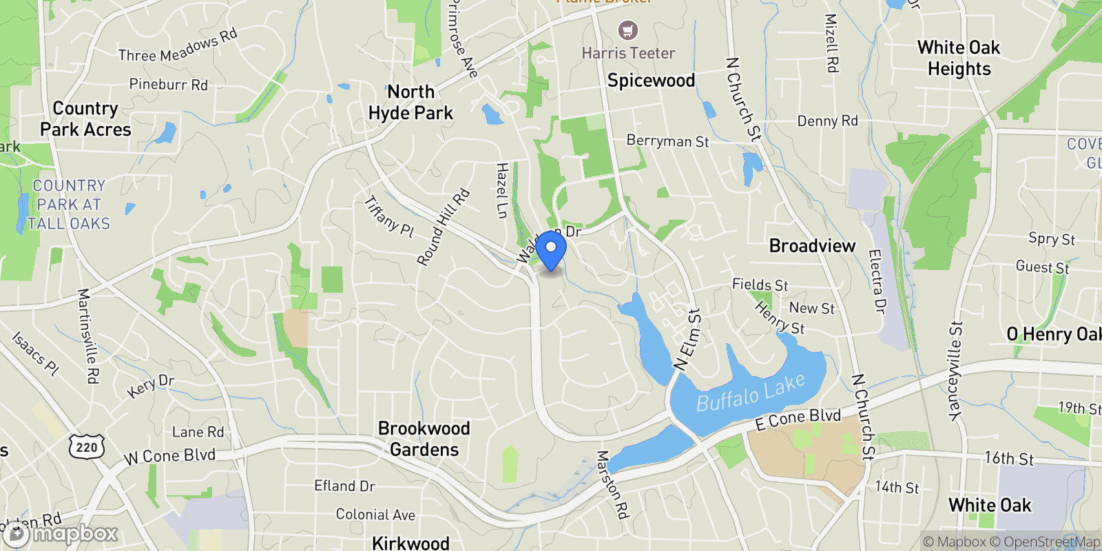 Map showing 3 Baywater Lane, Greensboro, North Carolina, United States.