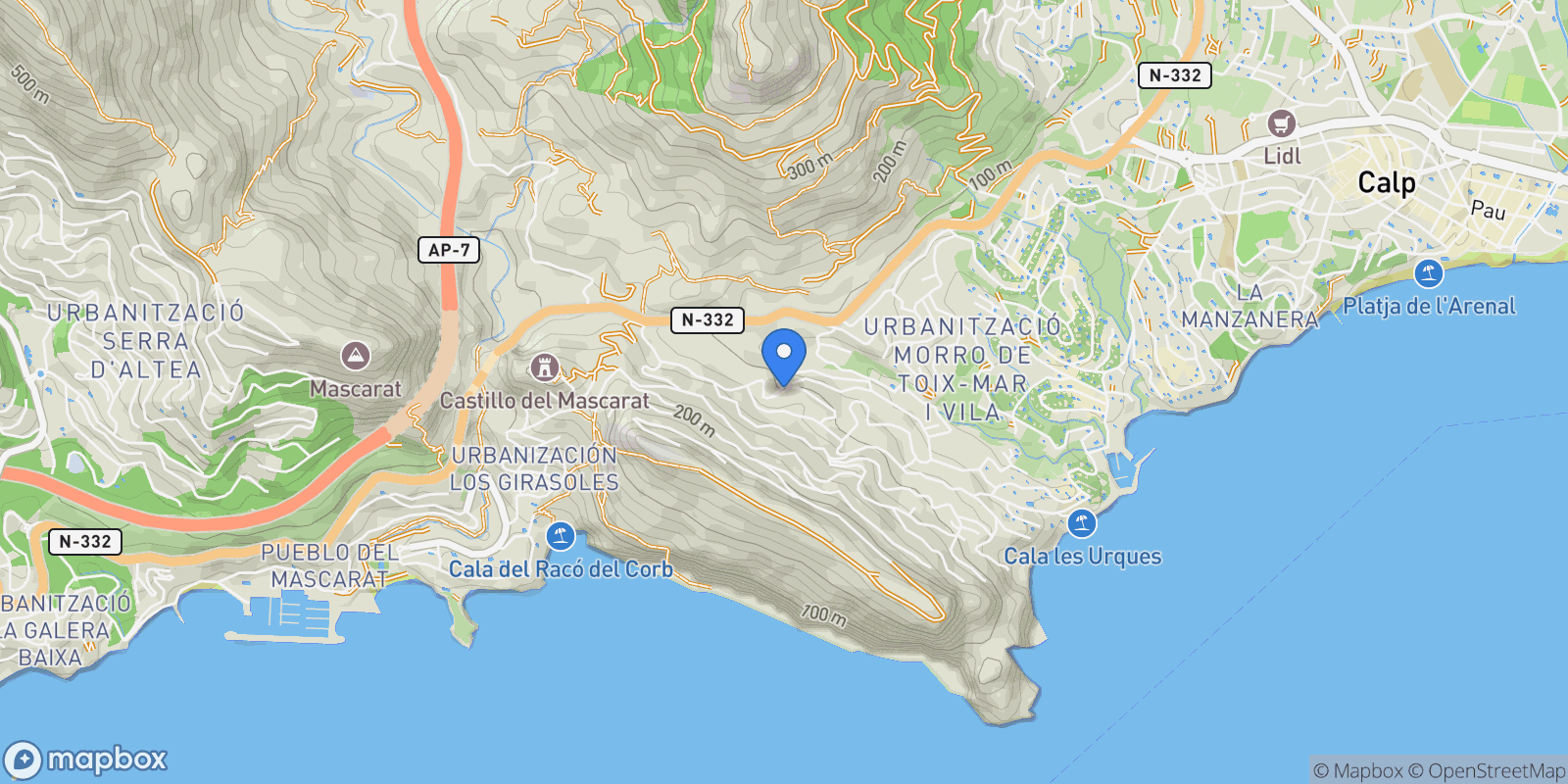 Map showing Maryvilla, Calpe, ALICANTE, Calpe, Calp, Valencian Community, Spain.
