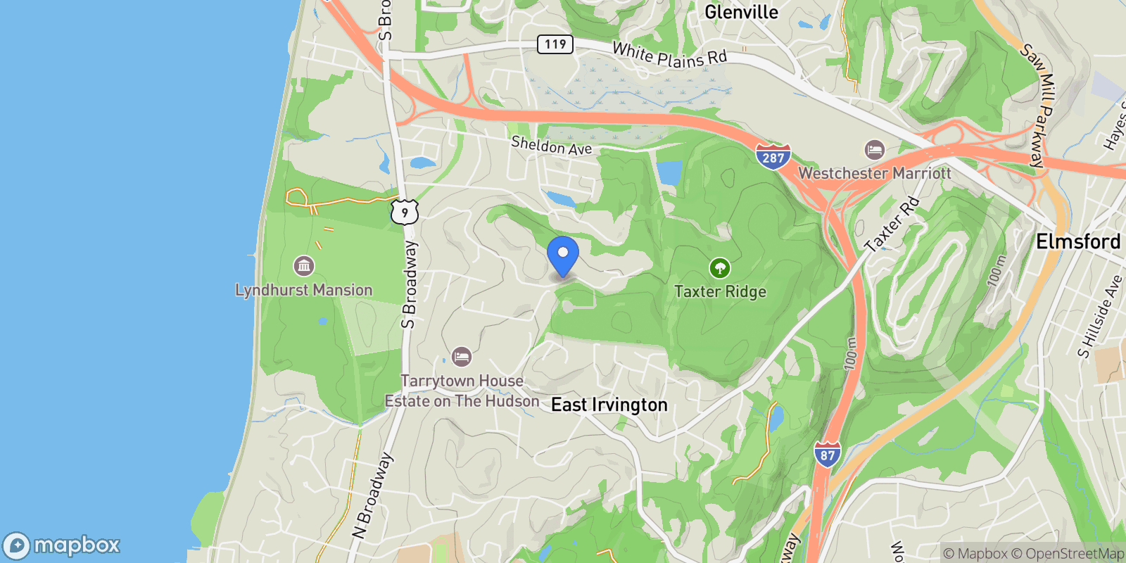 Map showing 25 Carriage Trail, Tarrytown, NY, 10591, USA, Irvington, New York, United States.