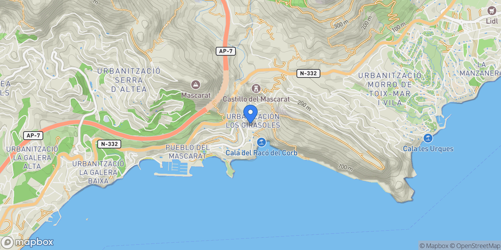 Map showing Maryvilla, Calpe, ALICANTE, Calpe, Calp, Valencian Community, Spain.