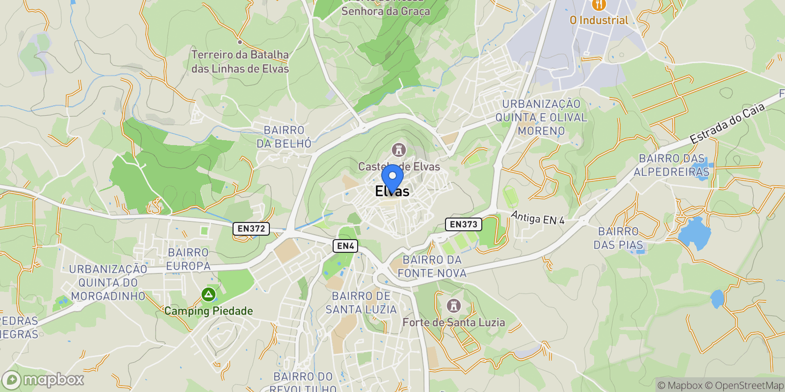 Map showing 7350 Elvas, Portugal, Caia, Sao Pedro e Alcacova, Portalegre District, Portugal.