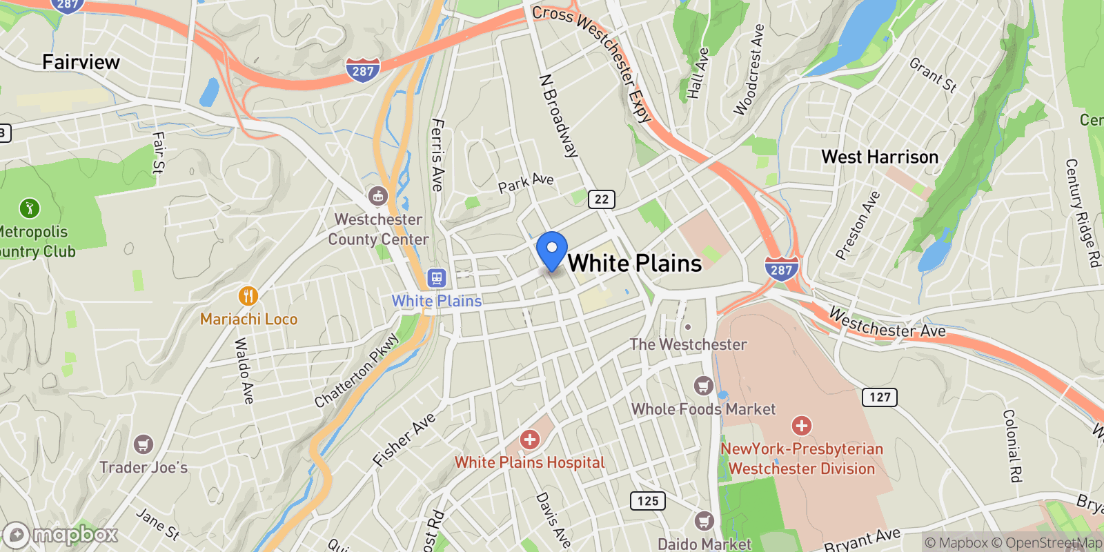 Map showing 5 Renaissance Square, #23C, White Plains, NY, 10601, USA, White Plains, New York, United States.
