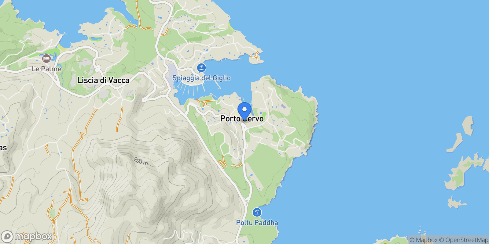 Map showing 07021 Porto Cervo, Province of Sassari, Italy, Porto Cervo, Sardinia, Italy.