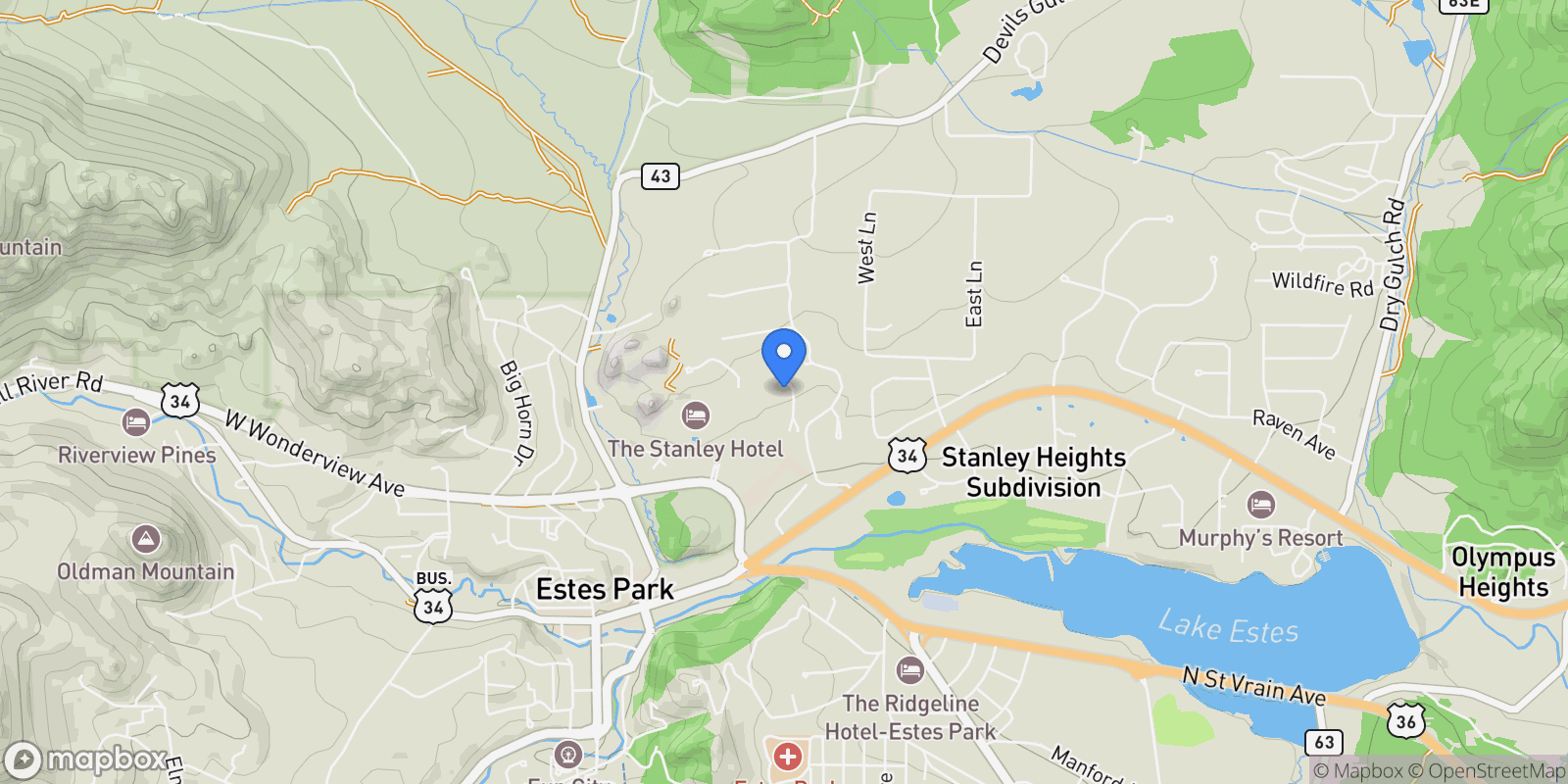 Map showing 641 Findley Court, Estes Park, Colorado, United States.