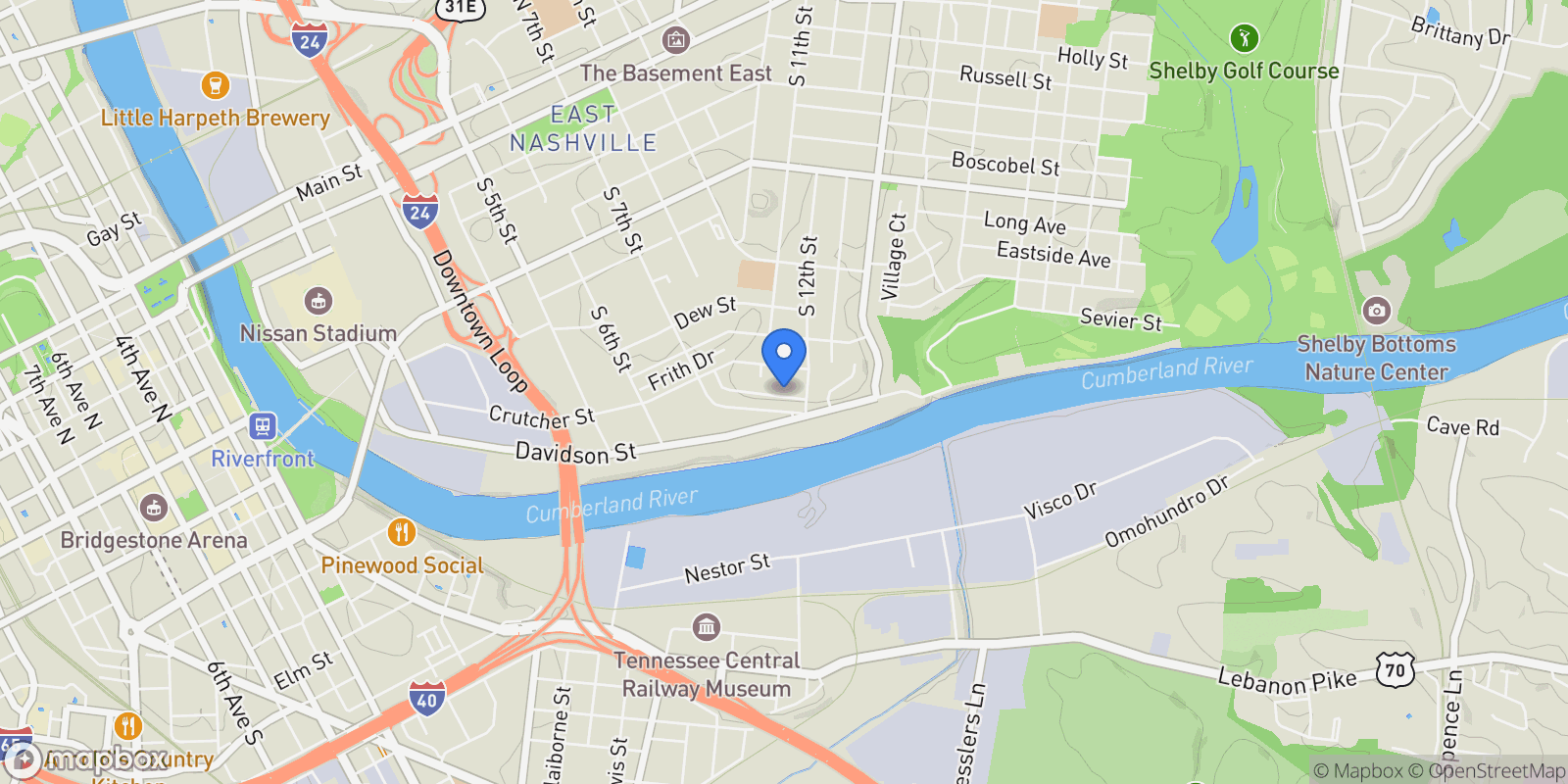 Map showing 1113 Ozark St, Nashville, Tennessee, United States.