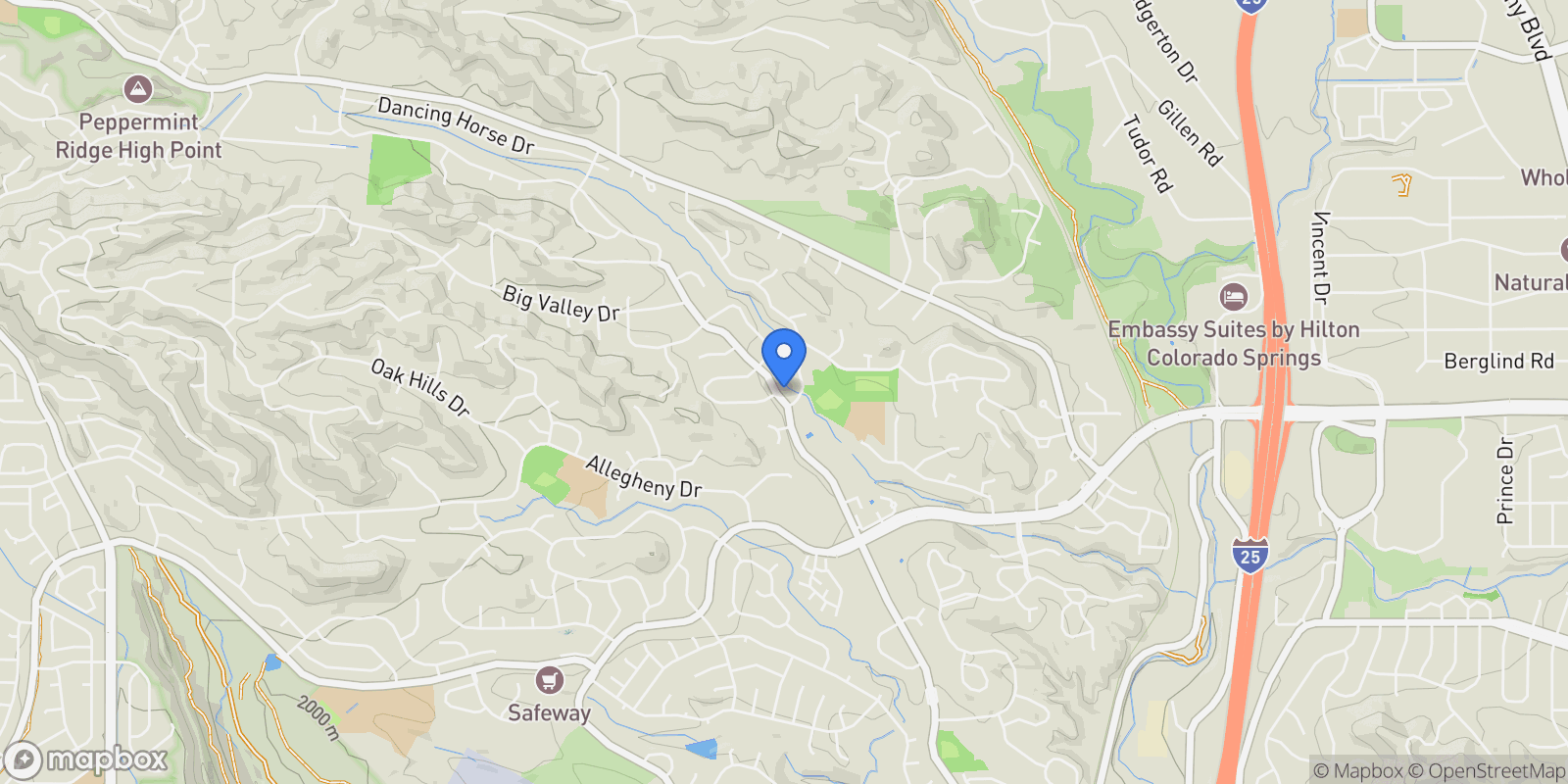 Map showing 7035 Delmonico Drive, Colorado Springs, CO 80919, Colorado Springs, Colorado, United States.
