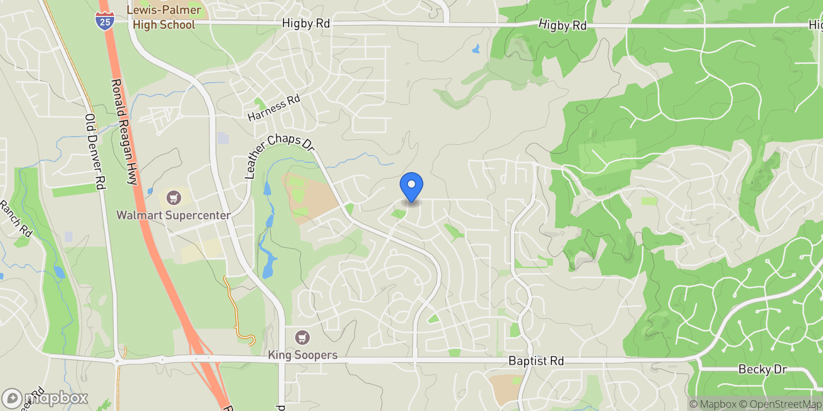 Map showing 16243 Kitchener Way, Monument, CO 80132, Monument, Colorado, United States.