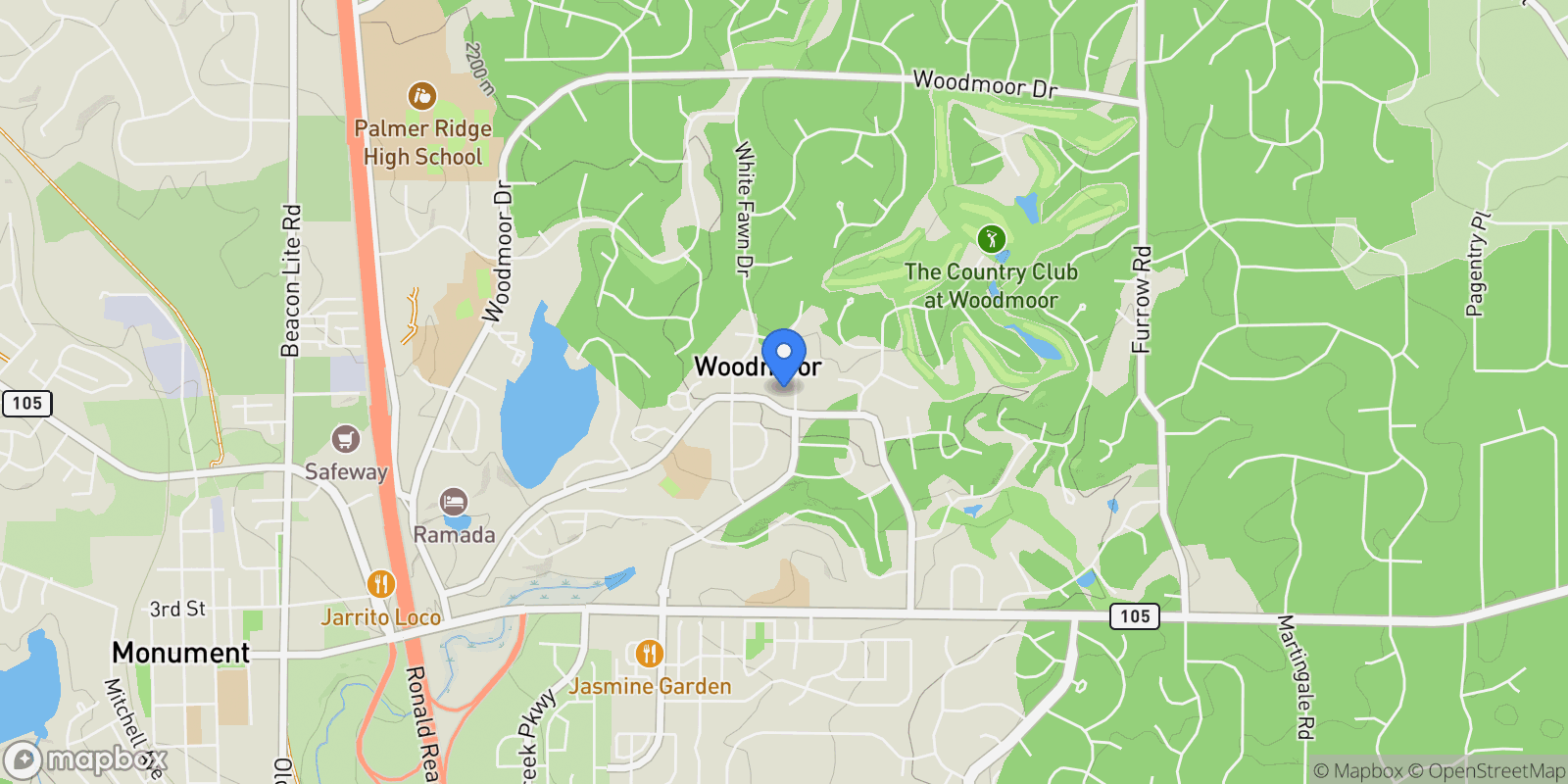 Map showing 18510 Knollwood Boulevard, Monument, CO 80132, Monument, Colorado, United States.