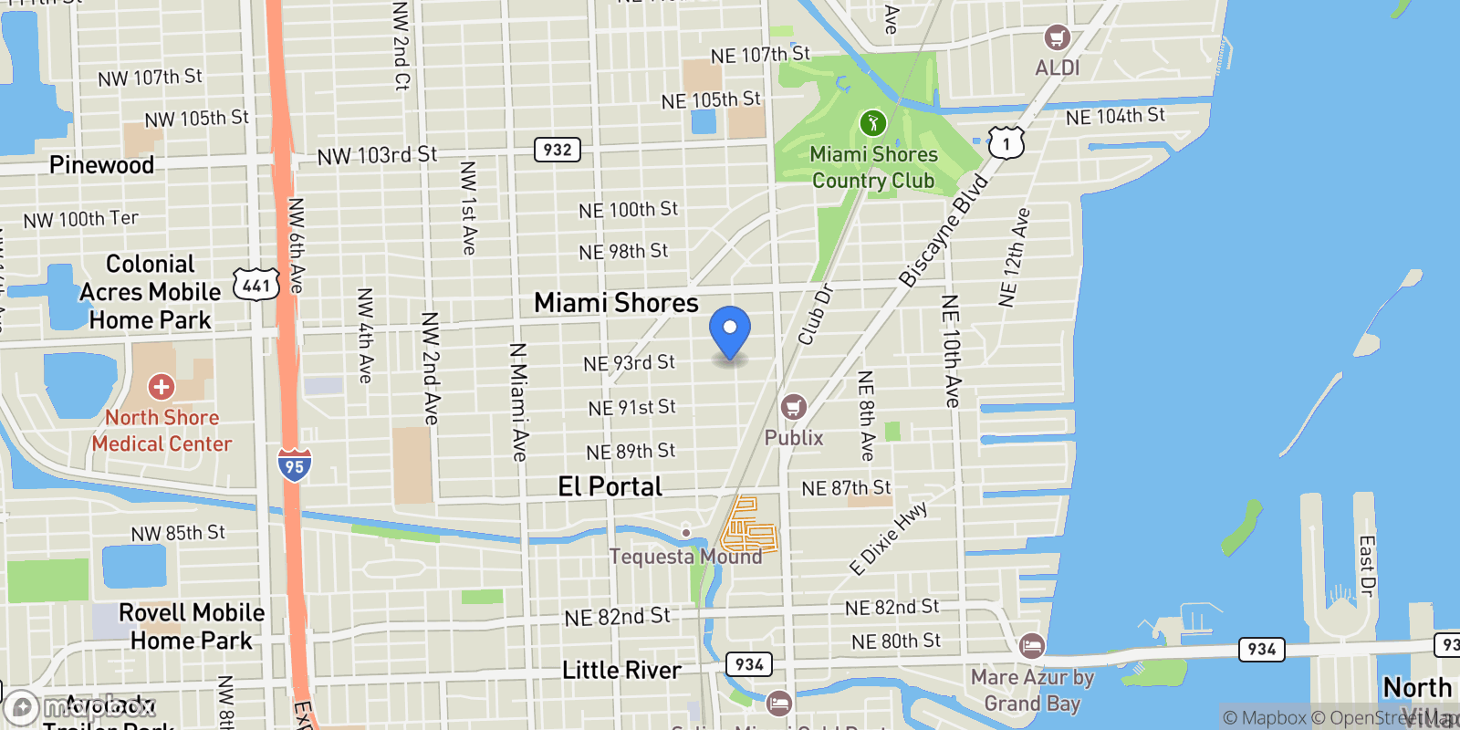 Map showing 482 NE 93rd St, Miami, Florida, United States.