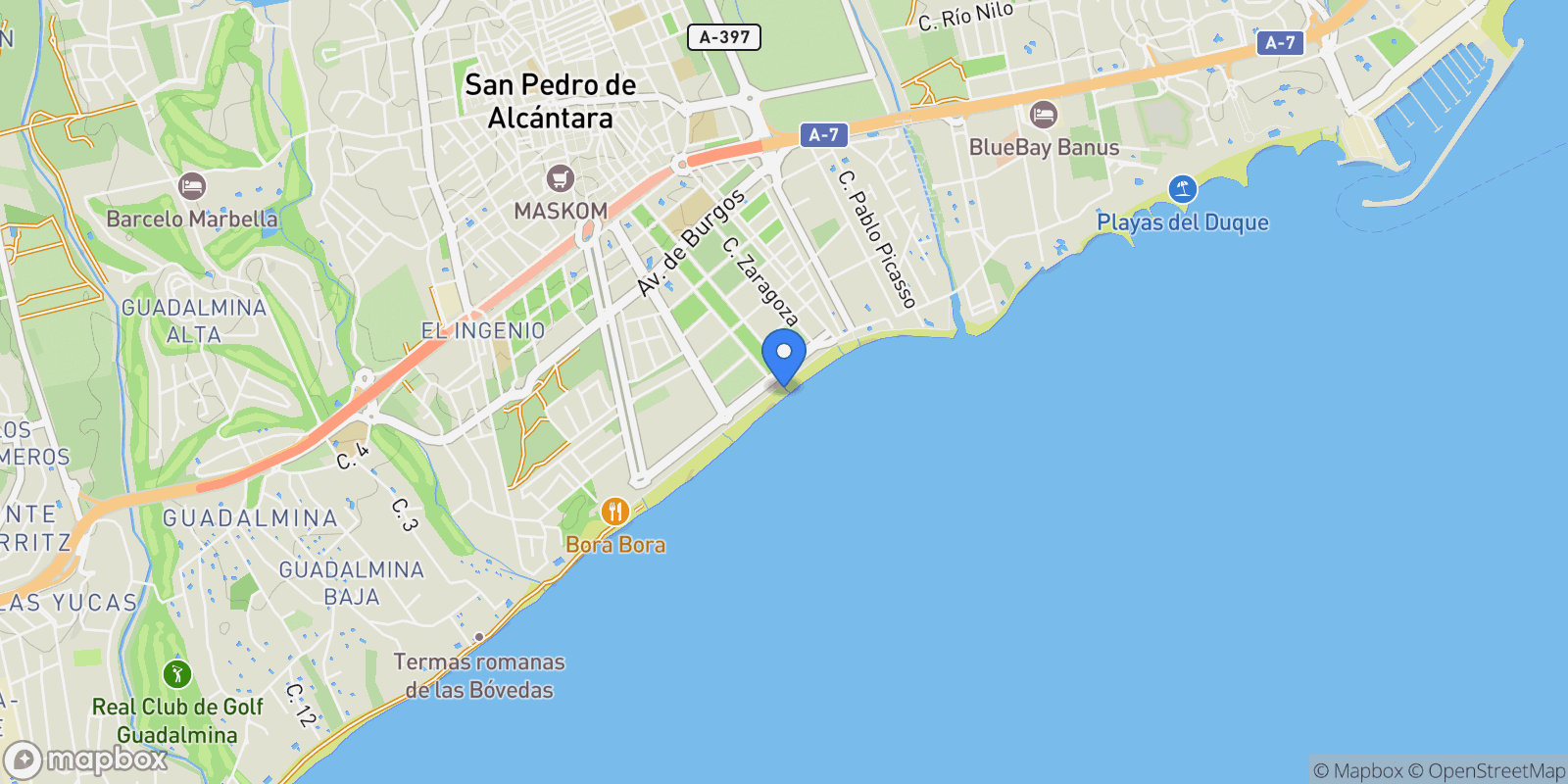 Map showing San Pedro de Alcantara, Andalusia, Spain.