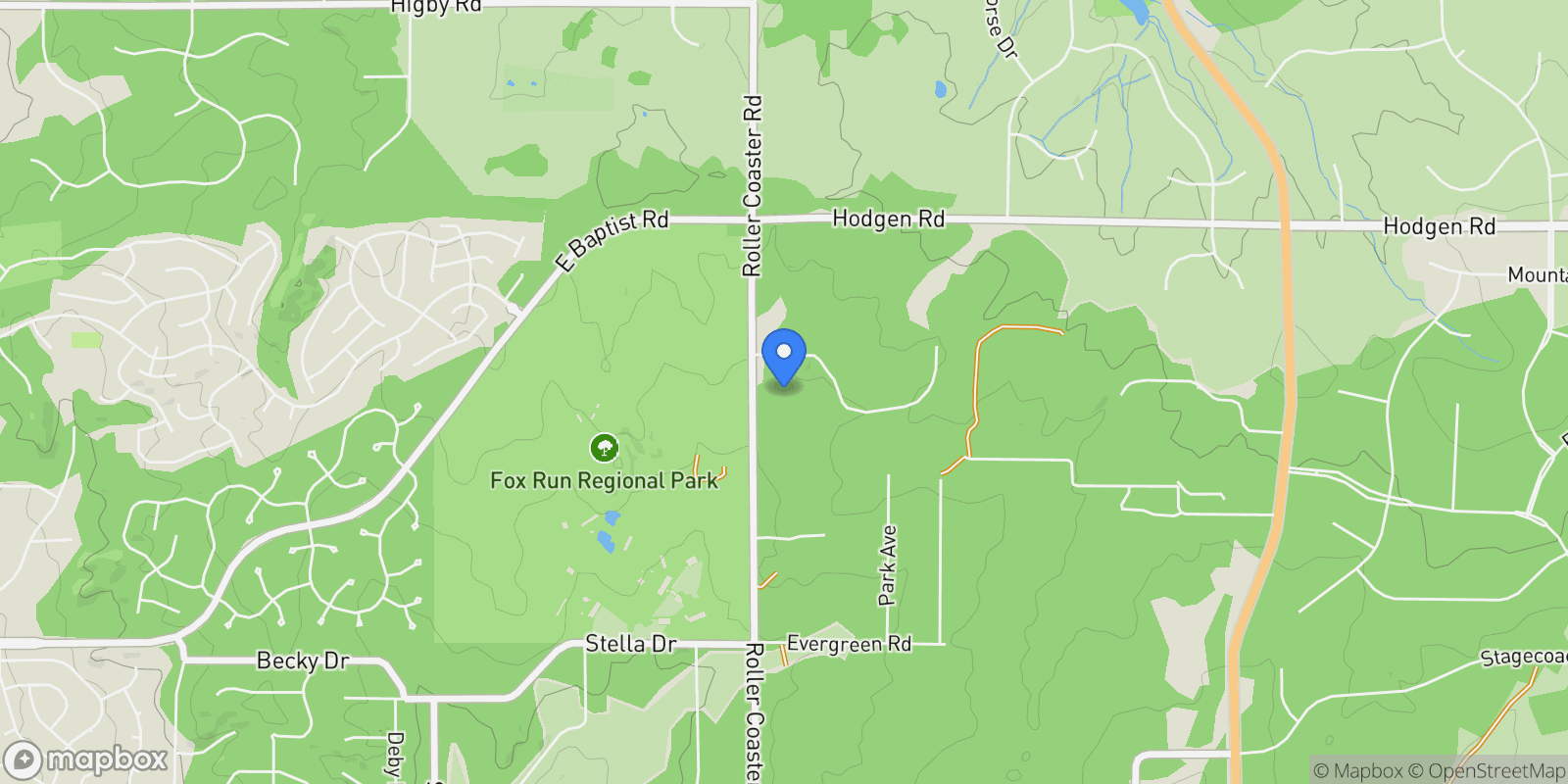 Map showing 16111 Roller Coaster Road, Colorado Springs, CO 80921, Colorado Springs, Colorado, United States.