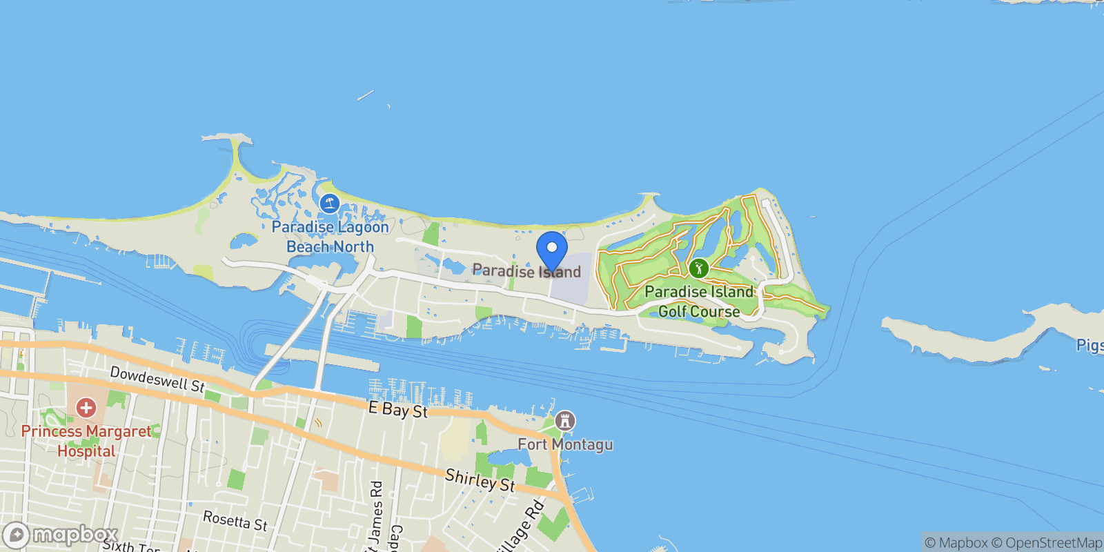 Map showing Ocean Club Dr, The Bahamas, New Providence, The Bahamas.
