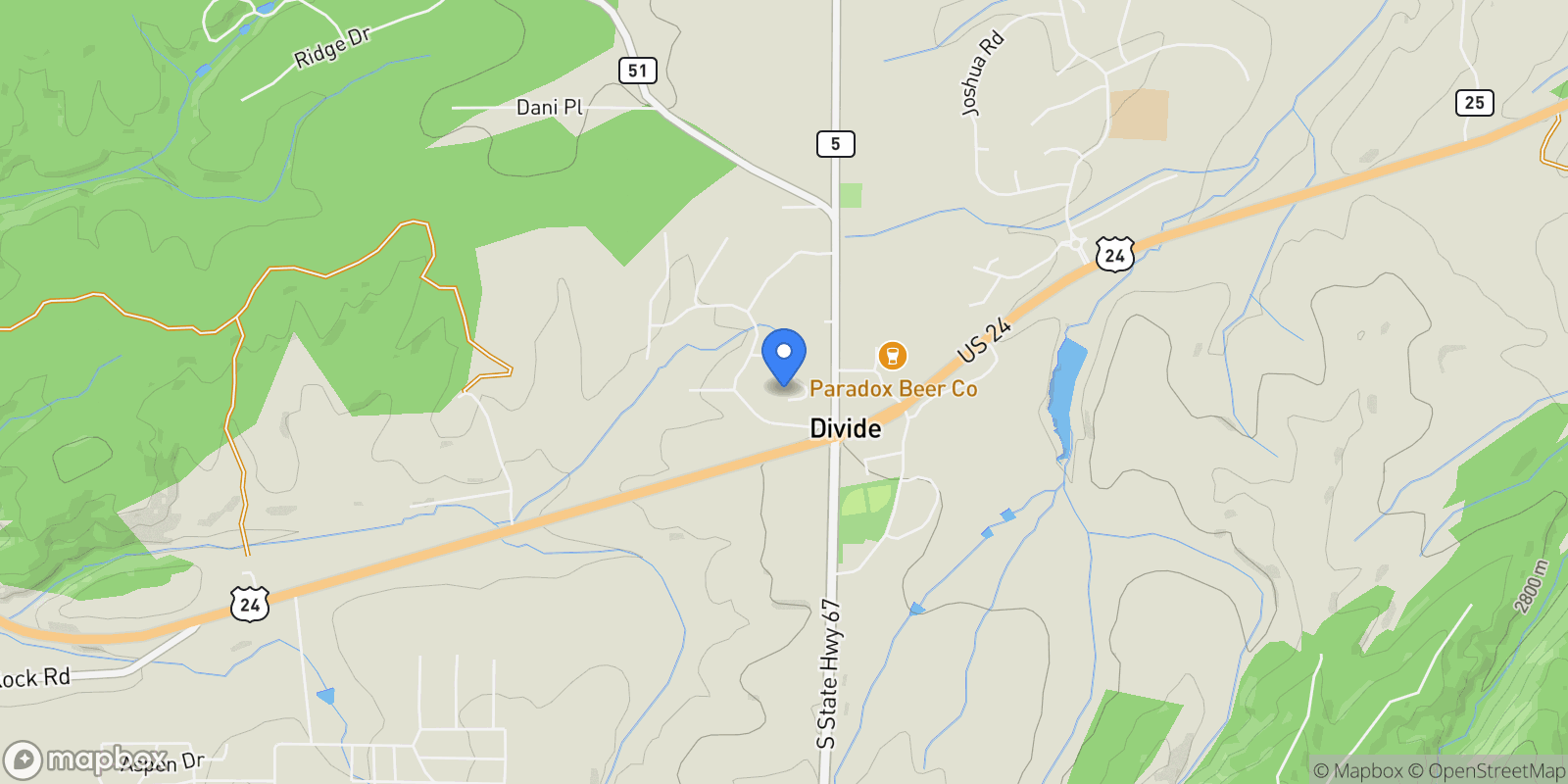 Map showing 162 Ridge Top Drive, Divide, CO 80814, Westcreek, Colorado, United States.
