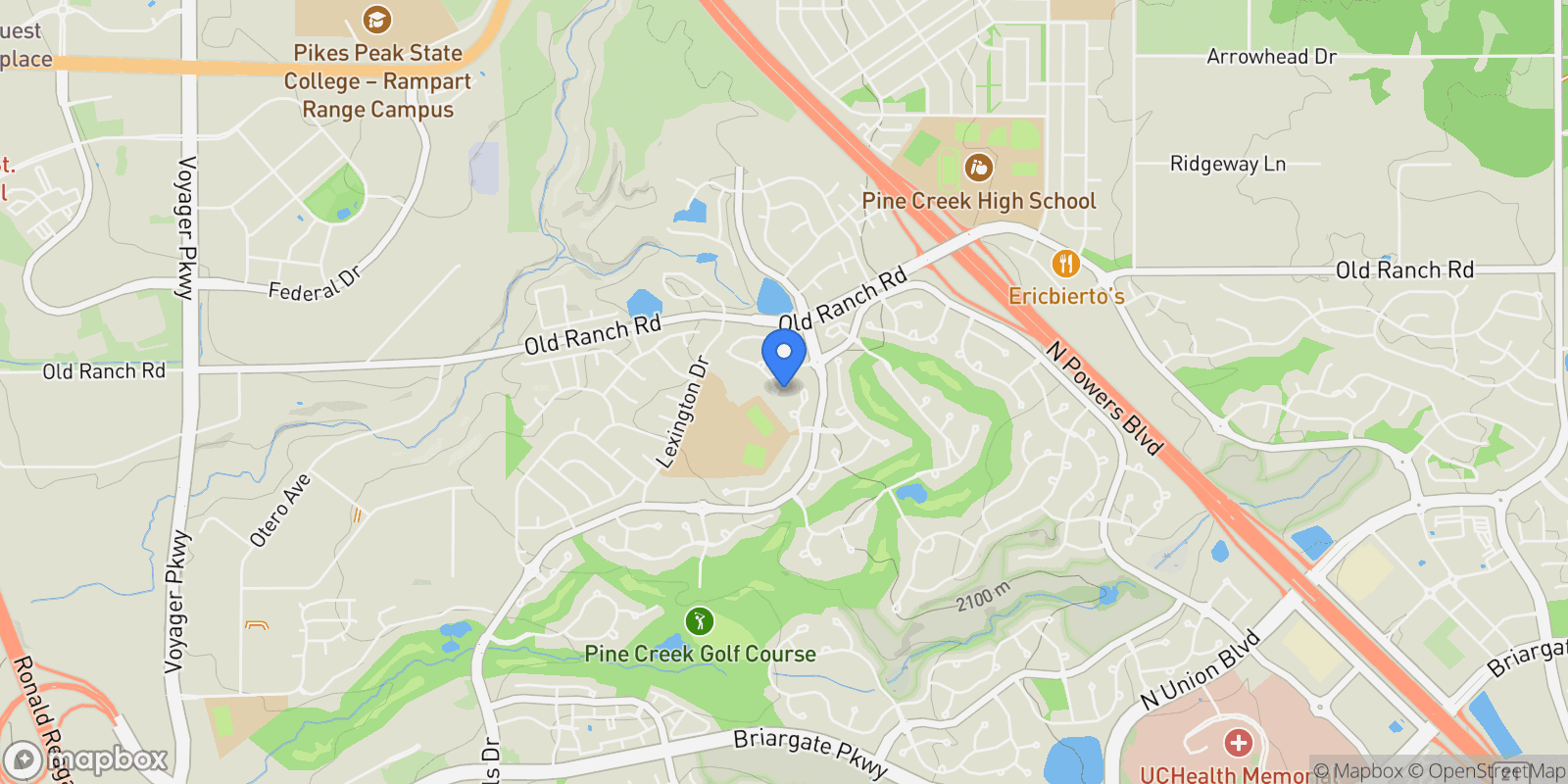 Map showing 10259 Peach Blossom Trail, Colorado Springs, CO 80920, Colorado Springs, Colorado, United States.