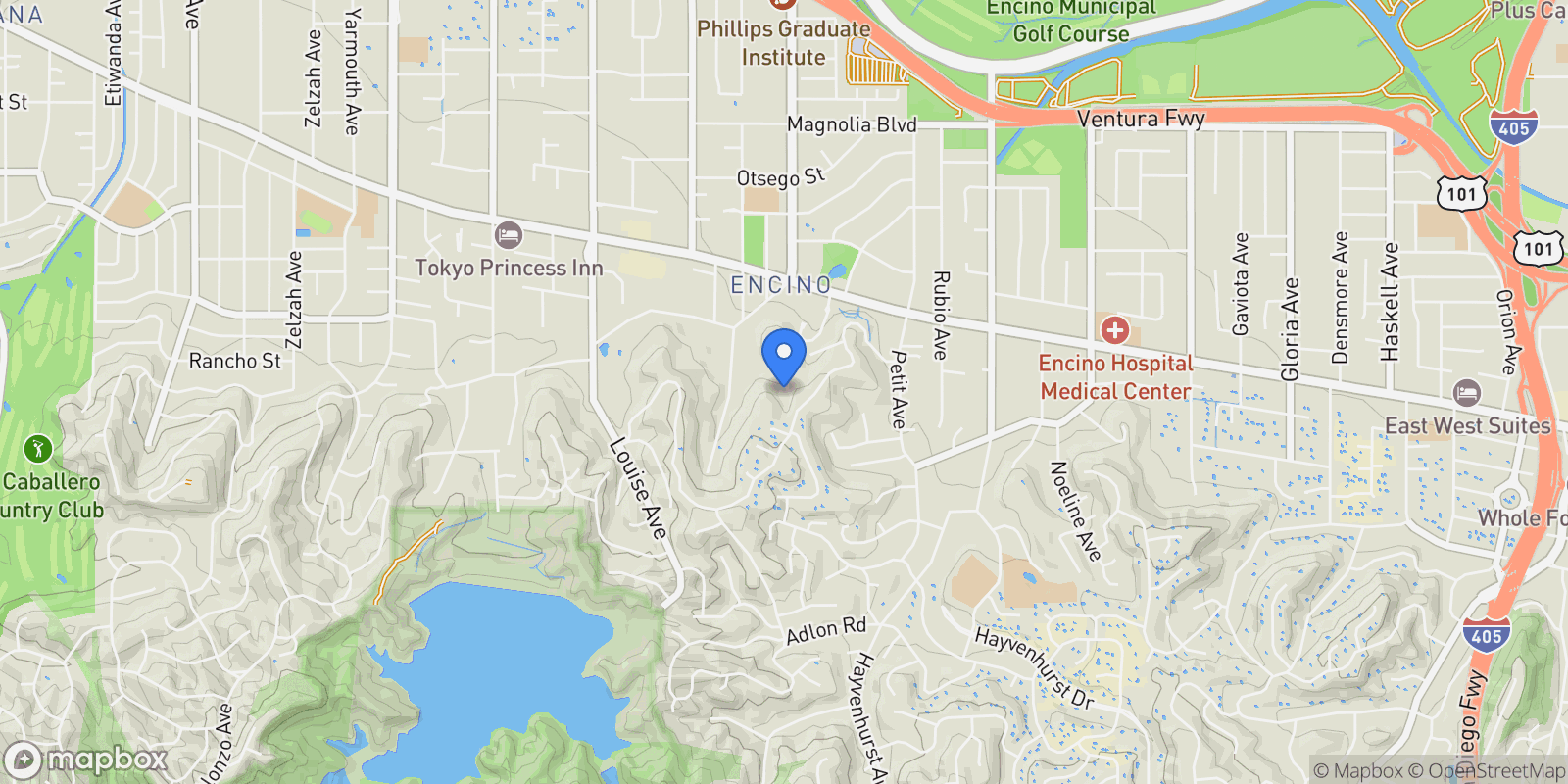 Map showing 16881 Oak View Drive, Los Angeles, California, United States.