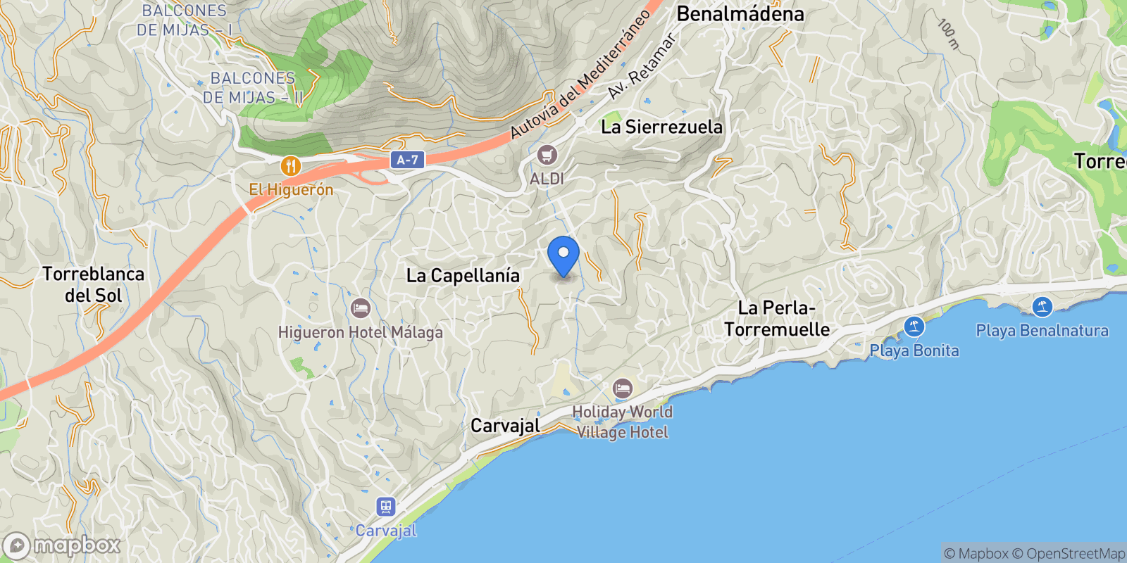 Map showing La Capellania, Benalmadena, Andalusia.