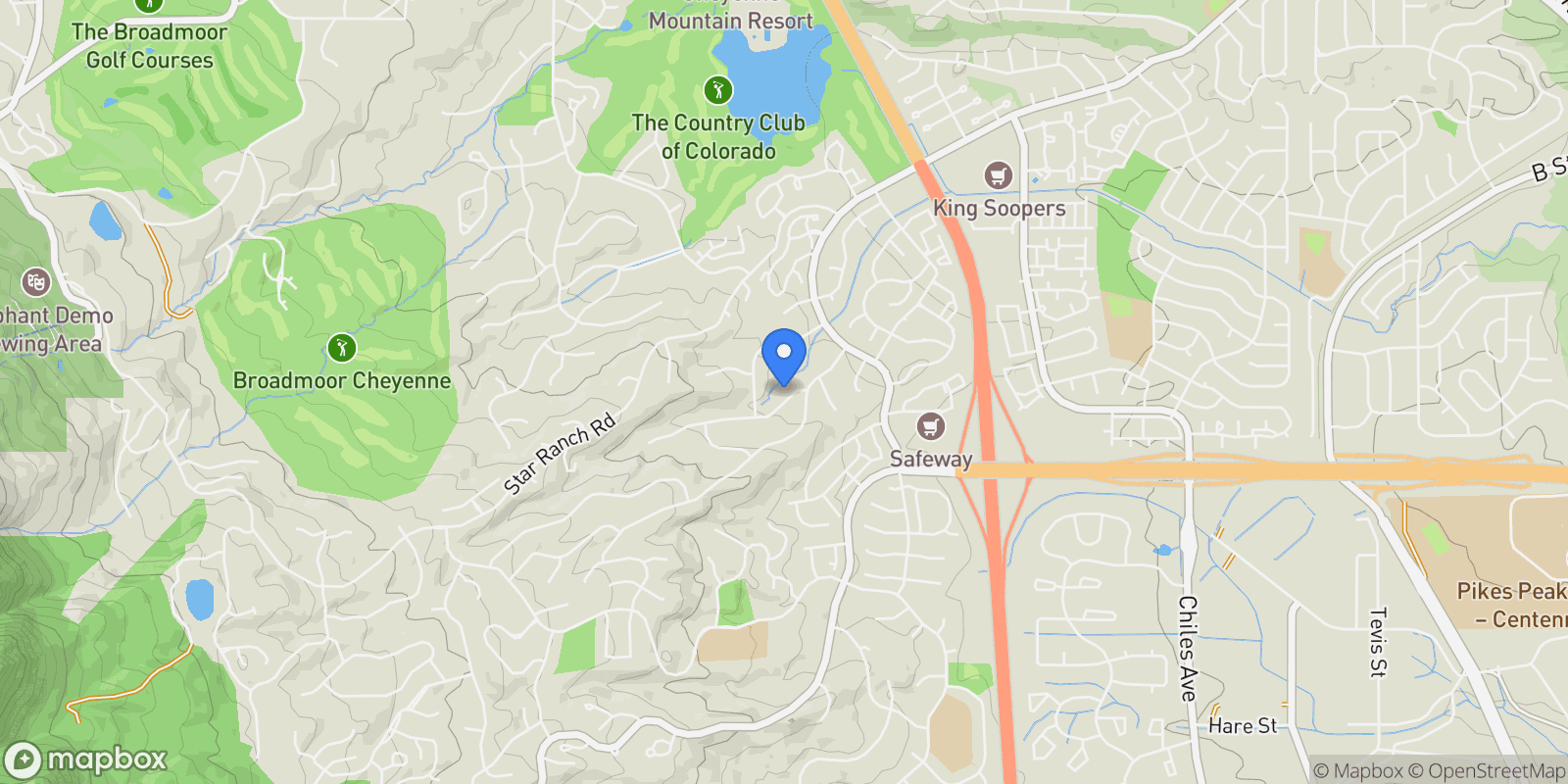 Map showing 570 Brandywine Drive, Colorado Springs, CO 80906, Colorado Springs, Colorado, United States.