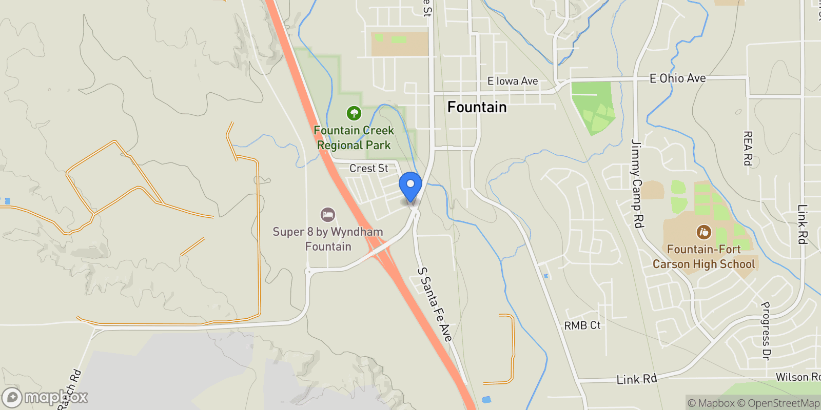 Map showing Crest Drive, Fountain, CO 80817, Fountain, Colorado, United States.